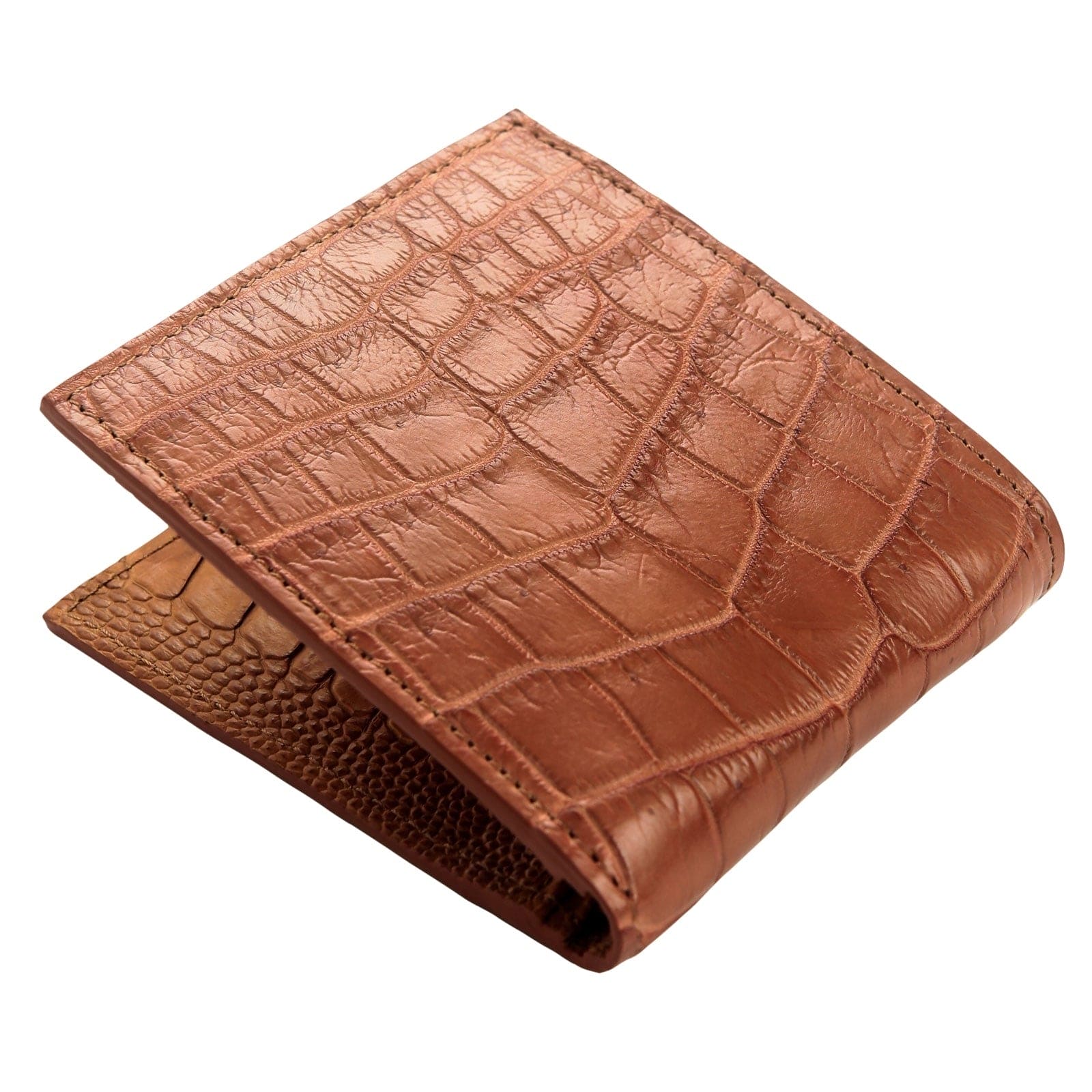 Premium Light Brown Genuine Crocodile & Ostrich Leather Wallet for Men - Luxury Slim Bifold Credit Card Holder (Perfect for Business, Travel & Everyday Use)