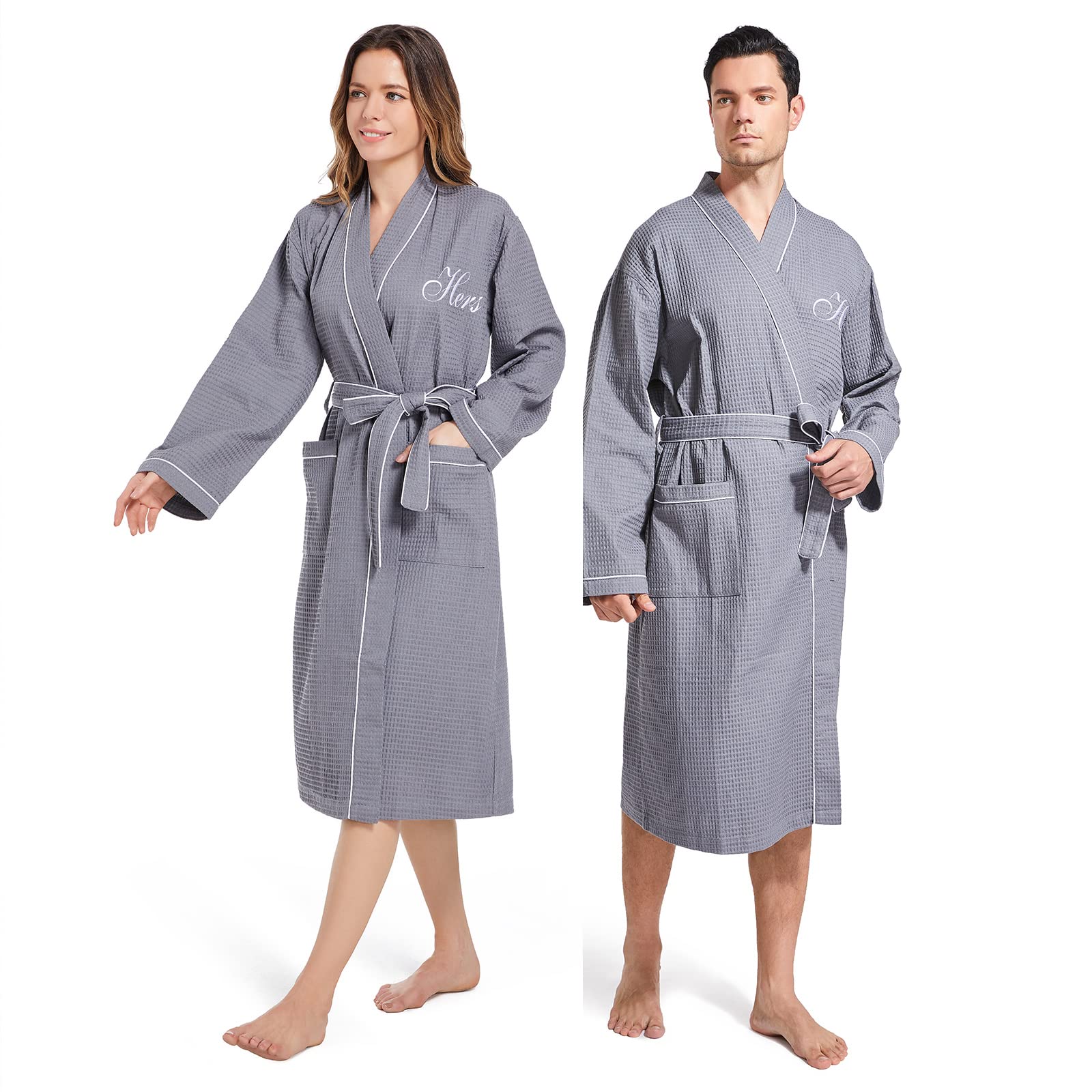2Pcs Couples Waffle Kimono Robe Set - Soft Cotton Bathrobes for Men & Women, Spa Hotel Loungewear, Matching Couples Gift for Anniversary Valentine's Day - Perfect for Relaxing at Home, Romantic Getaways and Spa Days