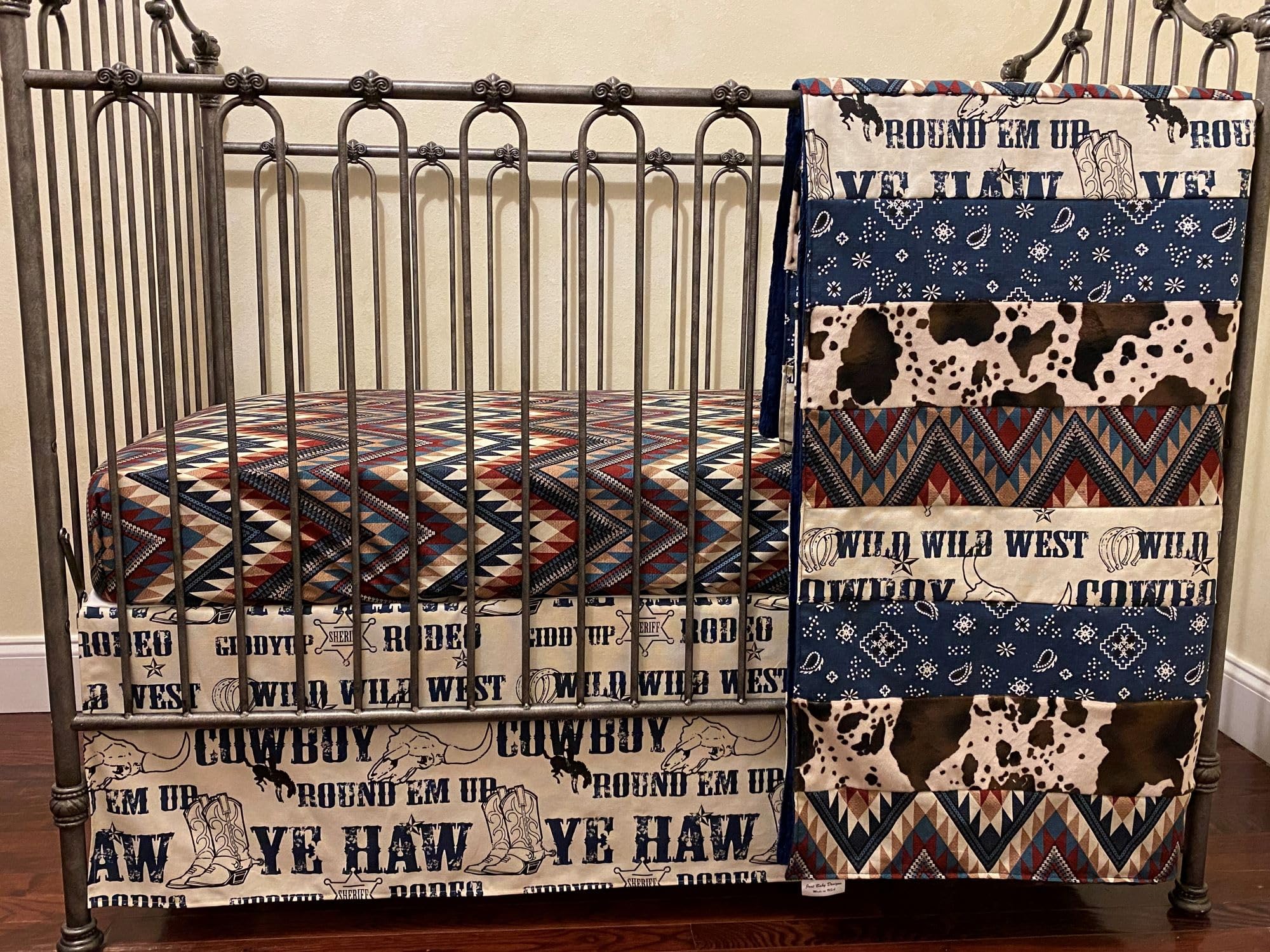 Western Cowboy Crib Bedding Set for Baby Boys - Navy Blue & Chevron Nursery Decor | Perfect for Rodeo-Themed Rooms & Western Nursery Designs
