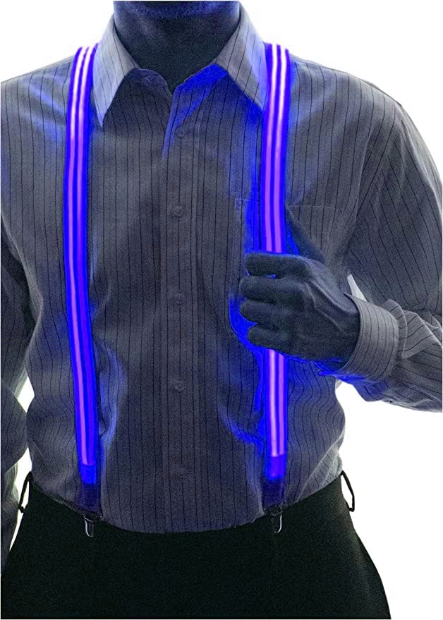 JIAXING LED Suspenders for Women & Men - Light Up LED Suspenders with Neon Stripe - Cool Glow in The Dark Costume Accessory for Rave, Party, Halloween & Cosplay