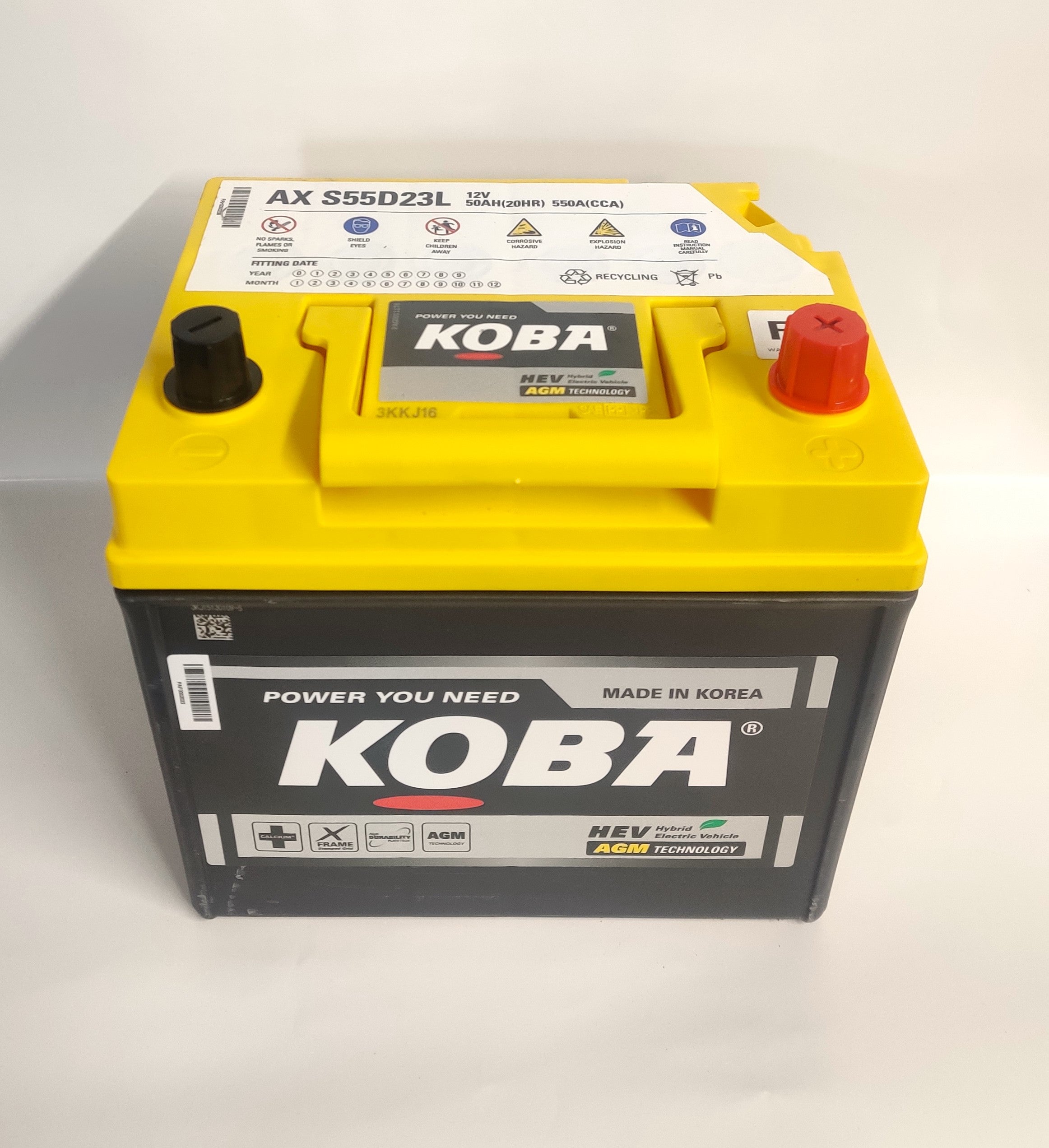 KOBA 55D23LAGM Hybrid Car Battery - 12V 55Ah AGM Replacement Battery for Toyota Prius, Lexus CT200h & Other Hybrid Vehicles - Perfect for Commuting & Eco-Friendly Driving