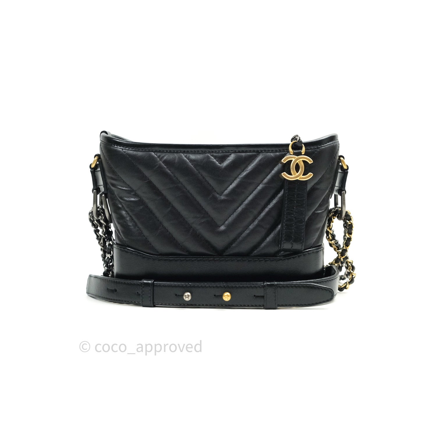 Chanel Small Chevron Gabrielle Hobo Bag in Black Calfskin with Mixed Hardware - Perfect for Everyday Use, Work, and Special Occasions