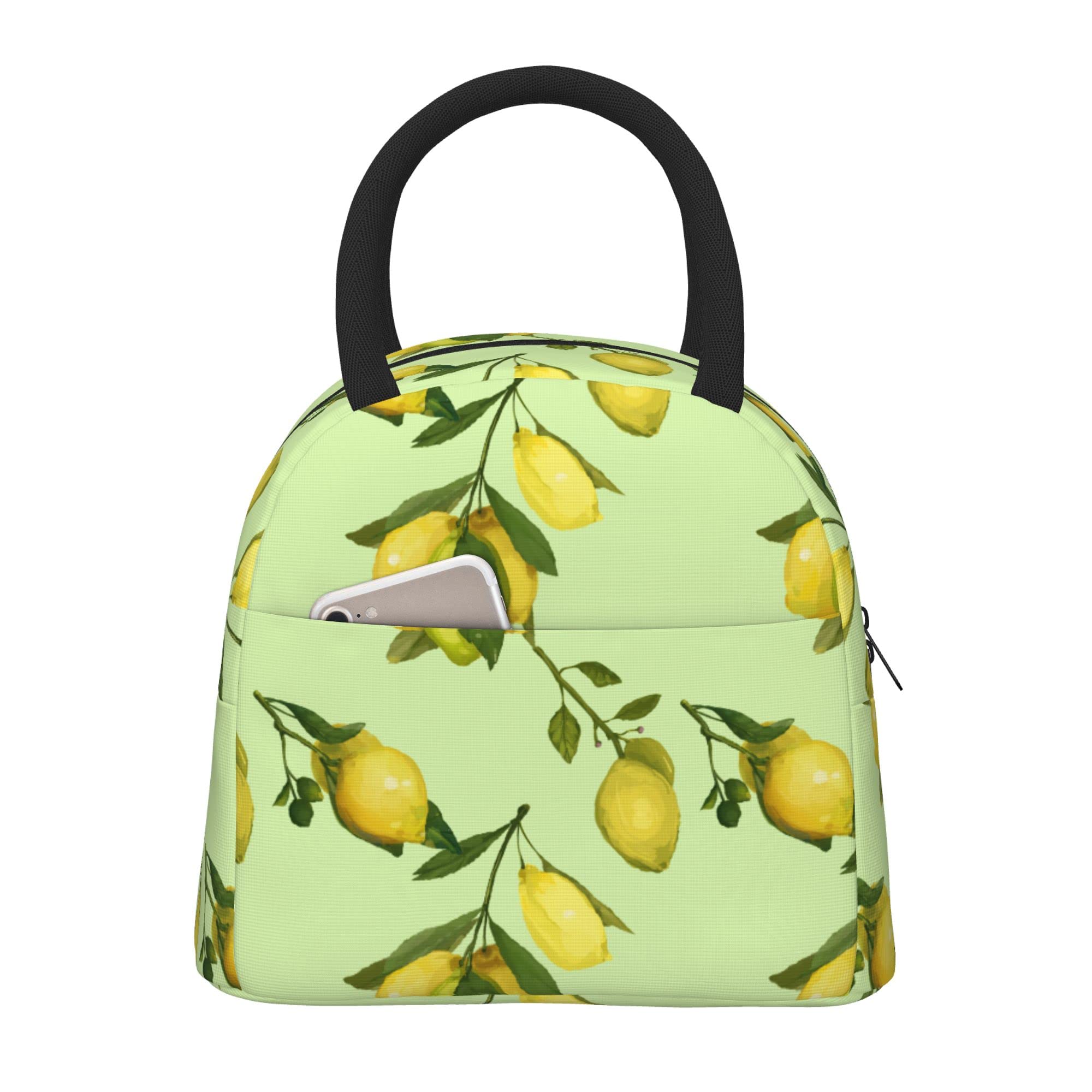 Insulated Lemon Print Lunch Bag - Reusable Fruit Tote for Picnic, Beach, Work & Travel | Food Storage Box for Office, School & Outdoor Activities