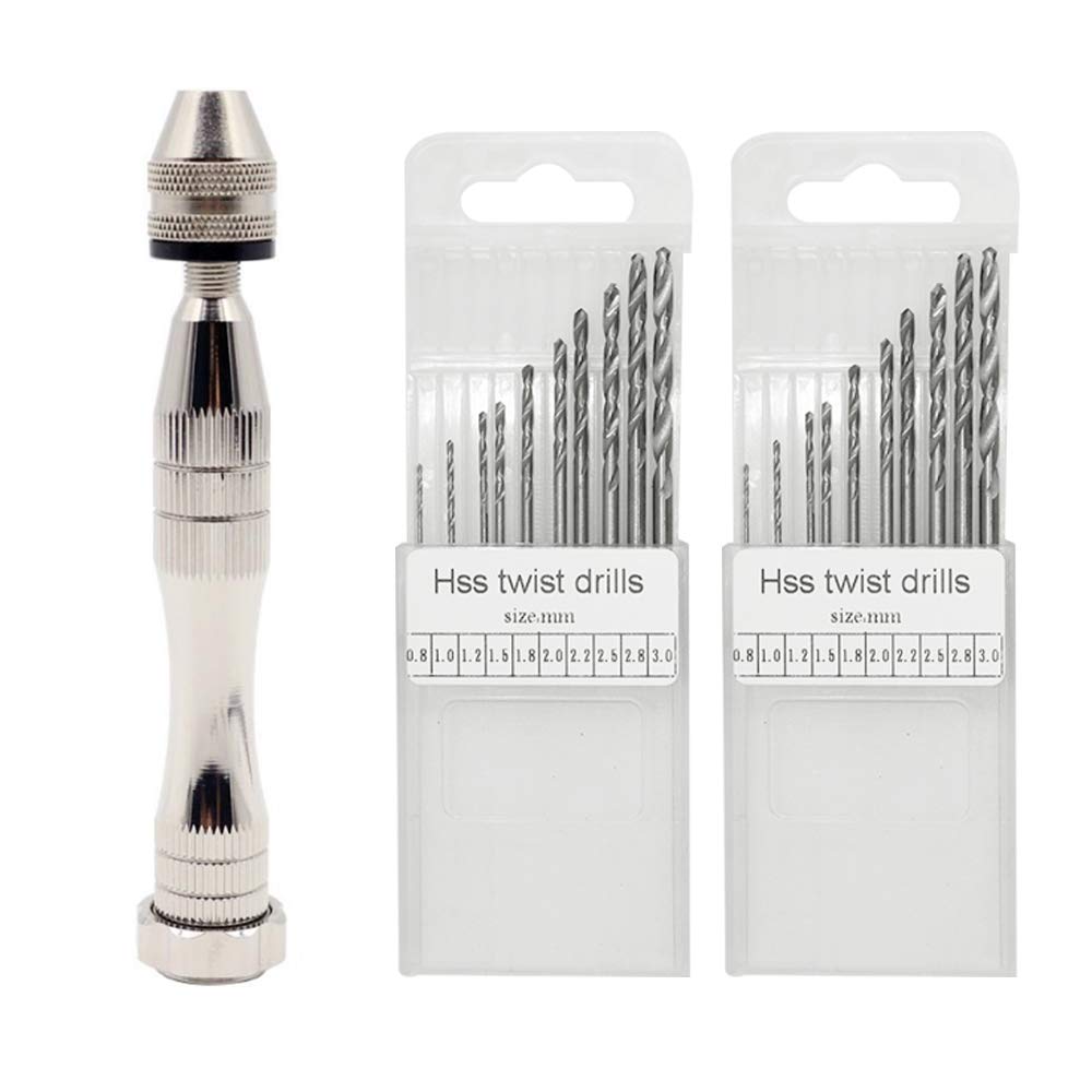 Precision Hand Pin Vise with 20-Piece Drill Bit Set - Mini Rotary Tool for Resin Casting, Jewelry Making, Wood & Plastic Crafting - Perfect for DIY Projects, Model Building & Small Repair Work