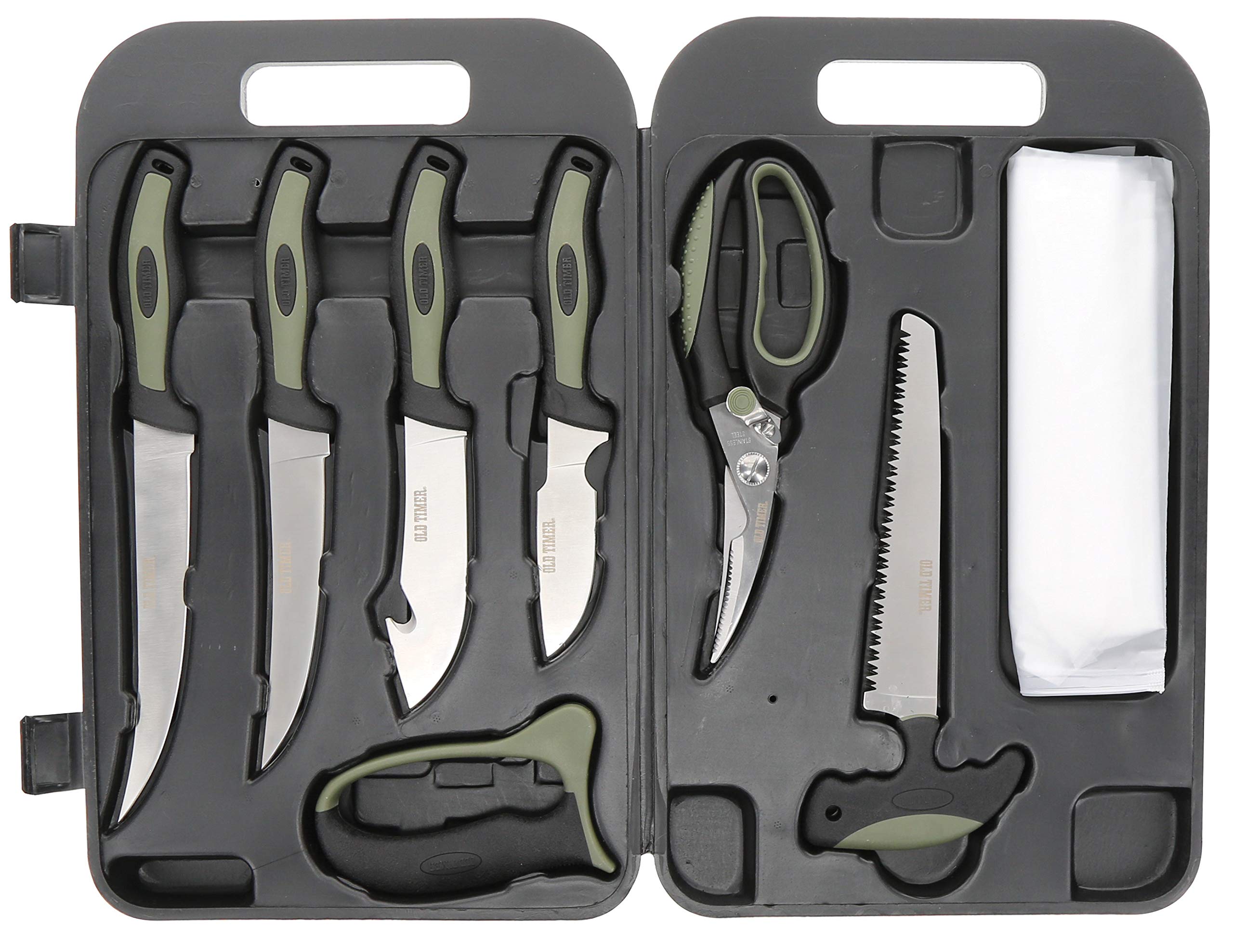 Old Timer Outdoor Hunting Kit - Lightweight Field Dressing Set with Bone Saw, Game Shears, Knife Sharpener & Gut Hook | Portable Travel Case for Deer Hunting, Camping, Survival & Outdoor Adventures