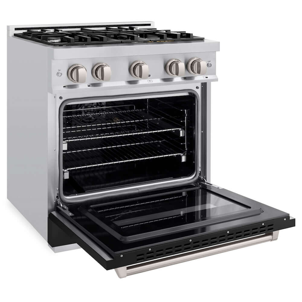 ZLINE 30 Inch 4.2 cu. ft. Stainless Steel Dual Fuel Range - 4 Burner Gas Cooktop & Electric Convection Oven with Black Matte Door (CDR BLM 30) - Perfect for Modern Kitchens & Professional Cooking