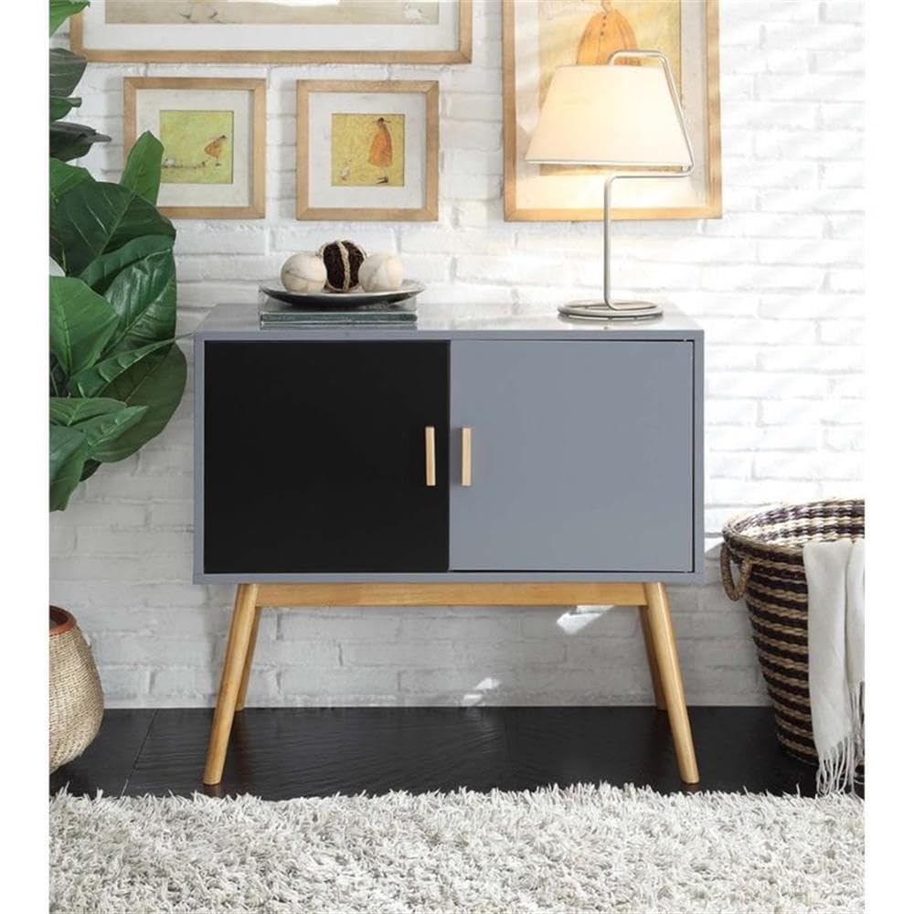 Allora Modern Storage Console Table with Solid Wood Legs - Gray & Black Entryway Sofa Table for Hallway, Living Room, and Foyer Decor