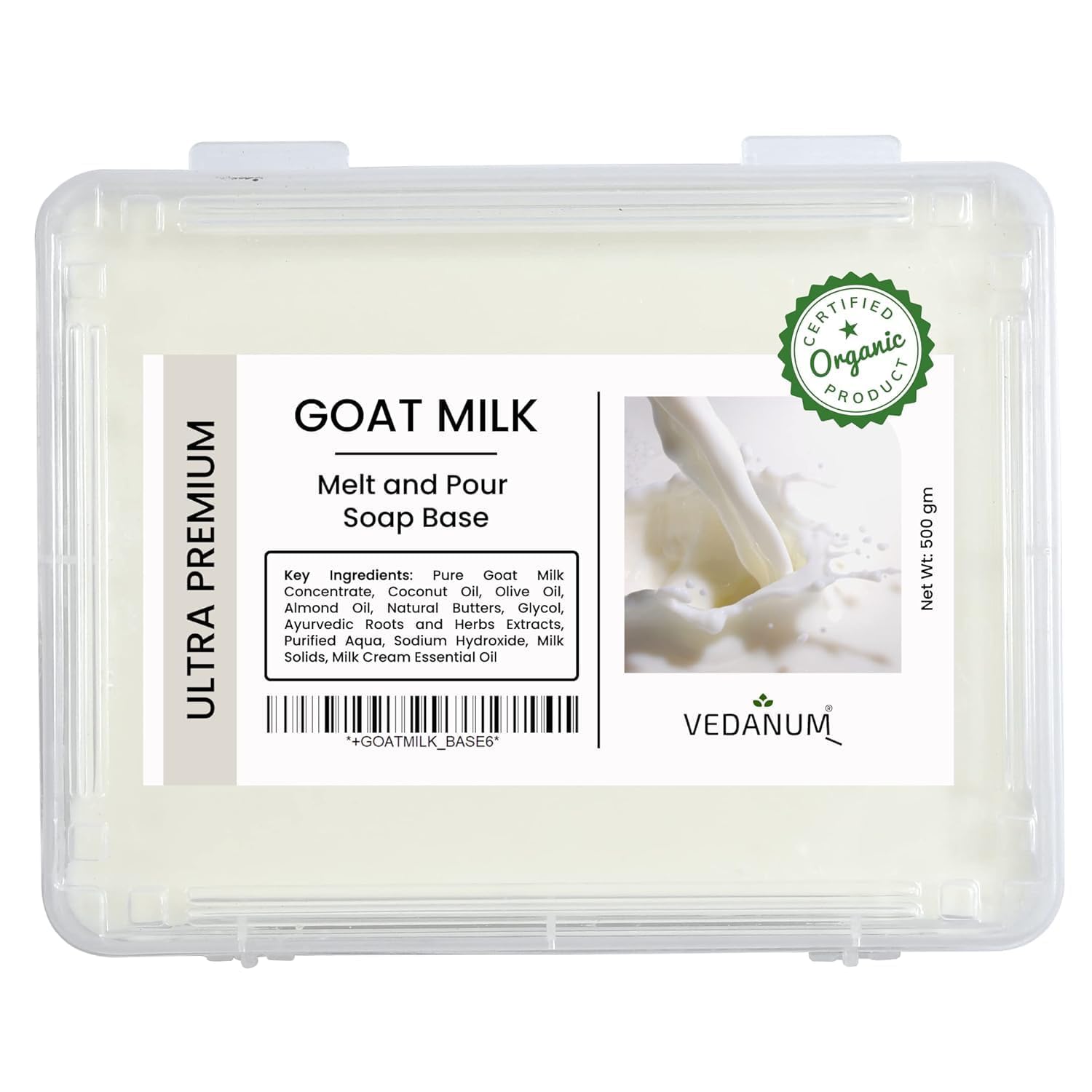 Ved.anum Ultra Premium Organic Soap Base - 100% Natural Goat Milk, SLES SLS Paraben Free, 500g - Perfect for Handmade Soap Making, Bath & Body Care, Gifts