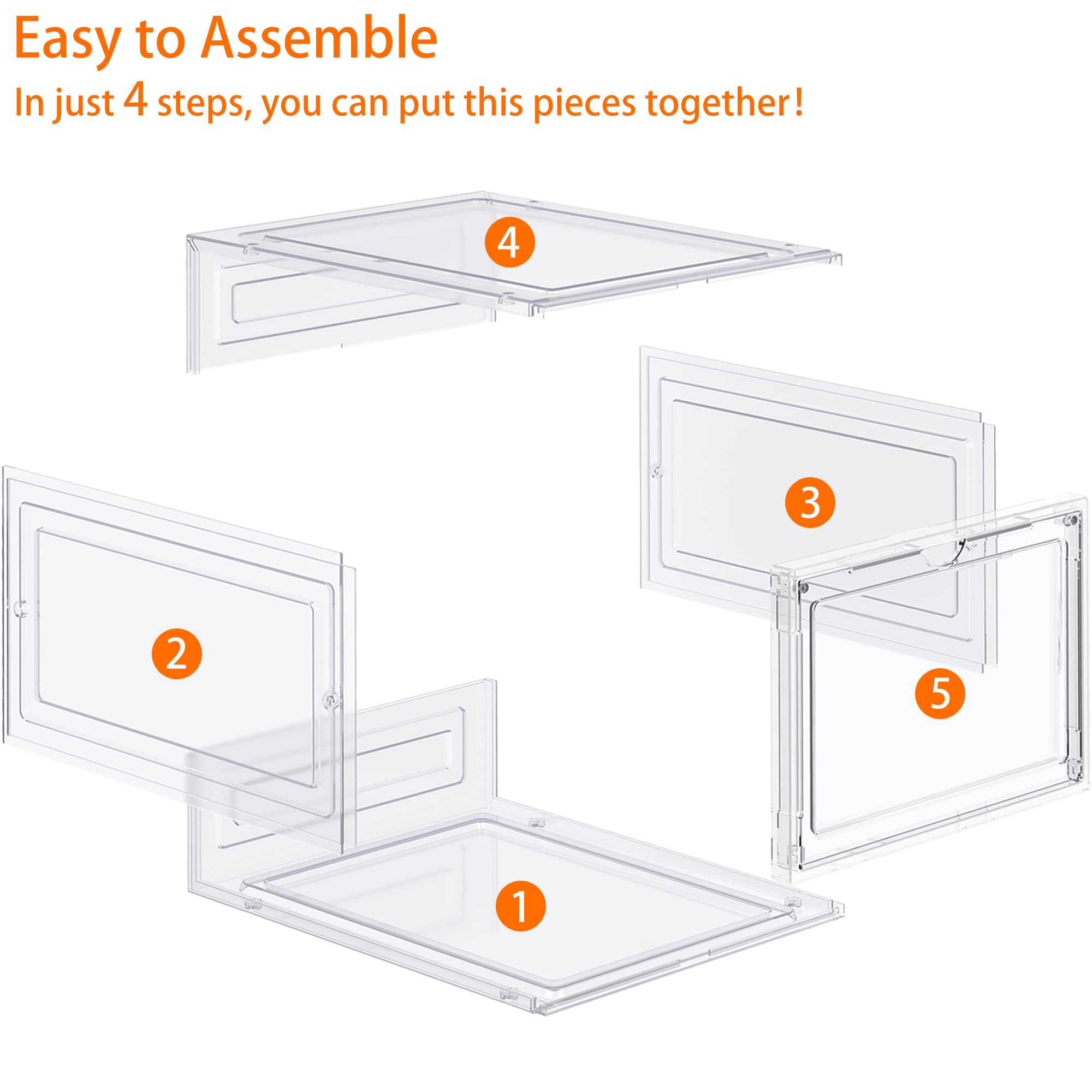 HOMIDEC 6-Pack Clear Hard Plastic Shoe Storage Boxes with Lids - Stackable Shoe Organizer for Size 13, Transparent Shoe Boxes for Closet, Bedroom & Entryway Organization