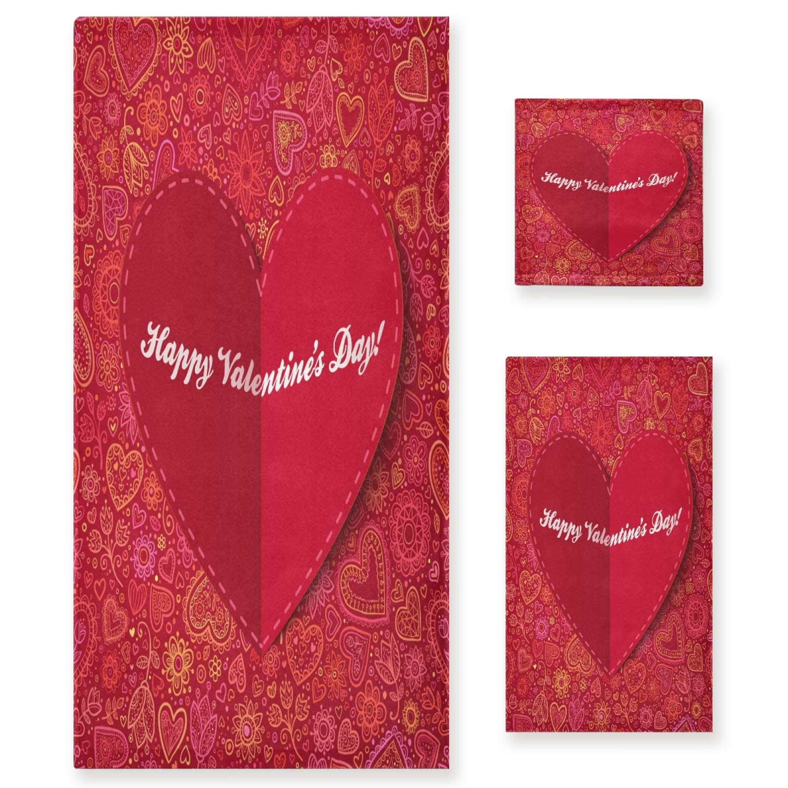 Qilmy Heart Flower Valentine's Day Bath Towels Set - Ultra Absorbent & Soft 3-Piece Towel Set for Home, Hotel, Spa | Romantic Gift for Couples, Wedding, Anniversary Decor