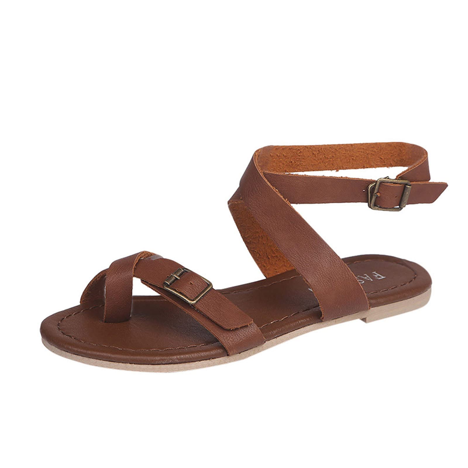 Women's Clip Toe Flat Sandals - Summer Fashion Cross Strap Double Belt Metal Buckle Roman Slide Sandals - Comfortable Casual Ladies Outdoor Shoes for Beach, Vacation & Daily Wear