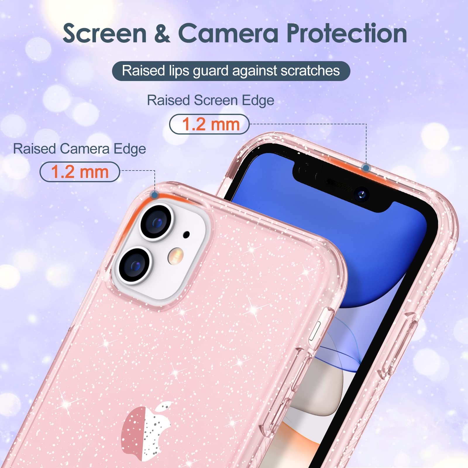 Hython Glitter iPhone 11 Case - Sparkly Clear Bling Cover with Anti-Scratch TPU, Slim Fit Shockproof Protection for Women & Girls | Perfect for Everyday Use, Parties & Gifts (Pink Glitter)