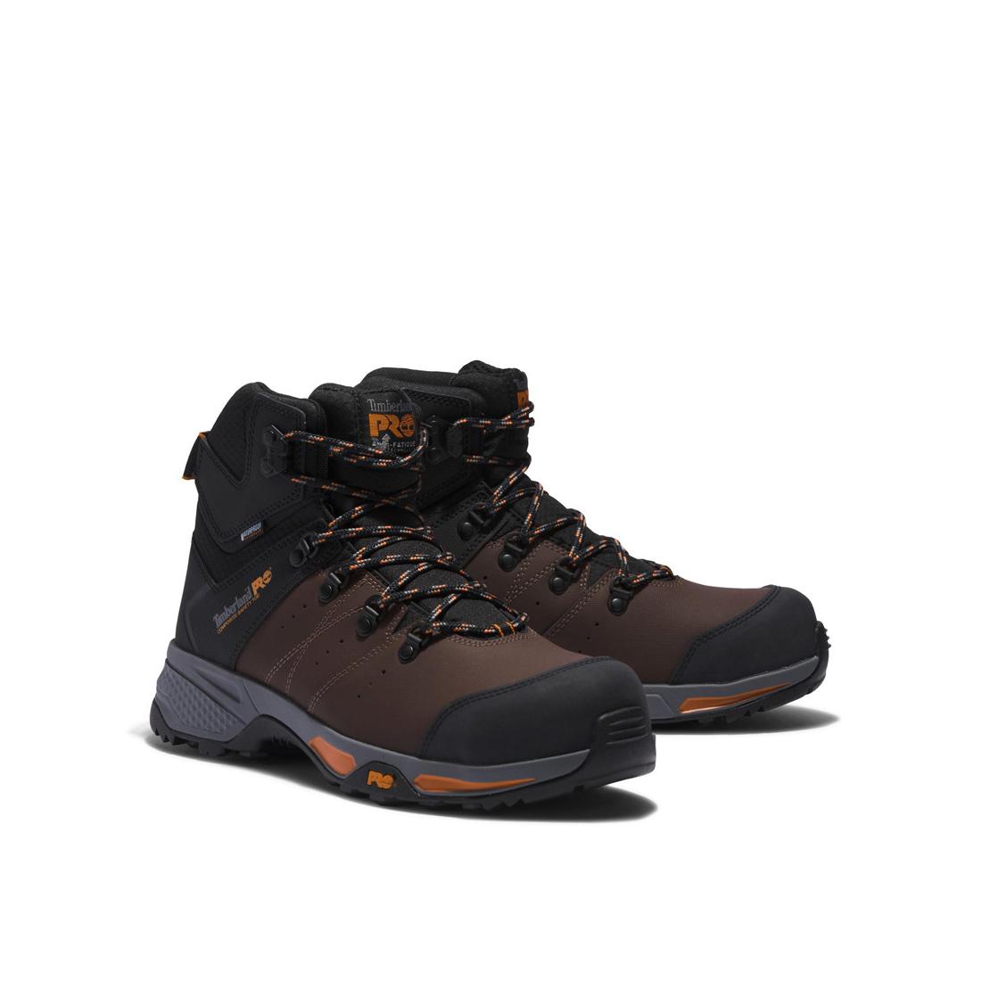 Switchback 6 Inch Composite Toe Waterproof Work Boots for Men - Brown Safety Shoes for Construction, Hiking & Outdoor Work