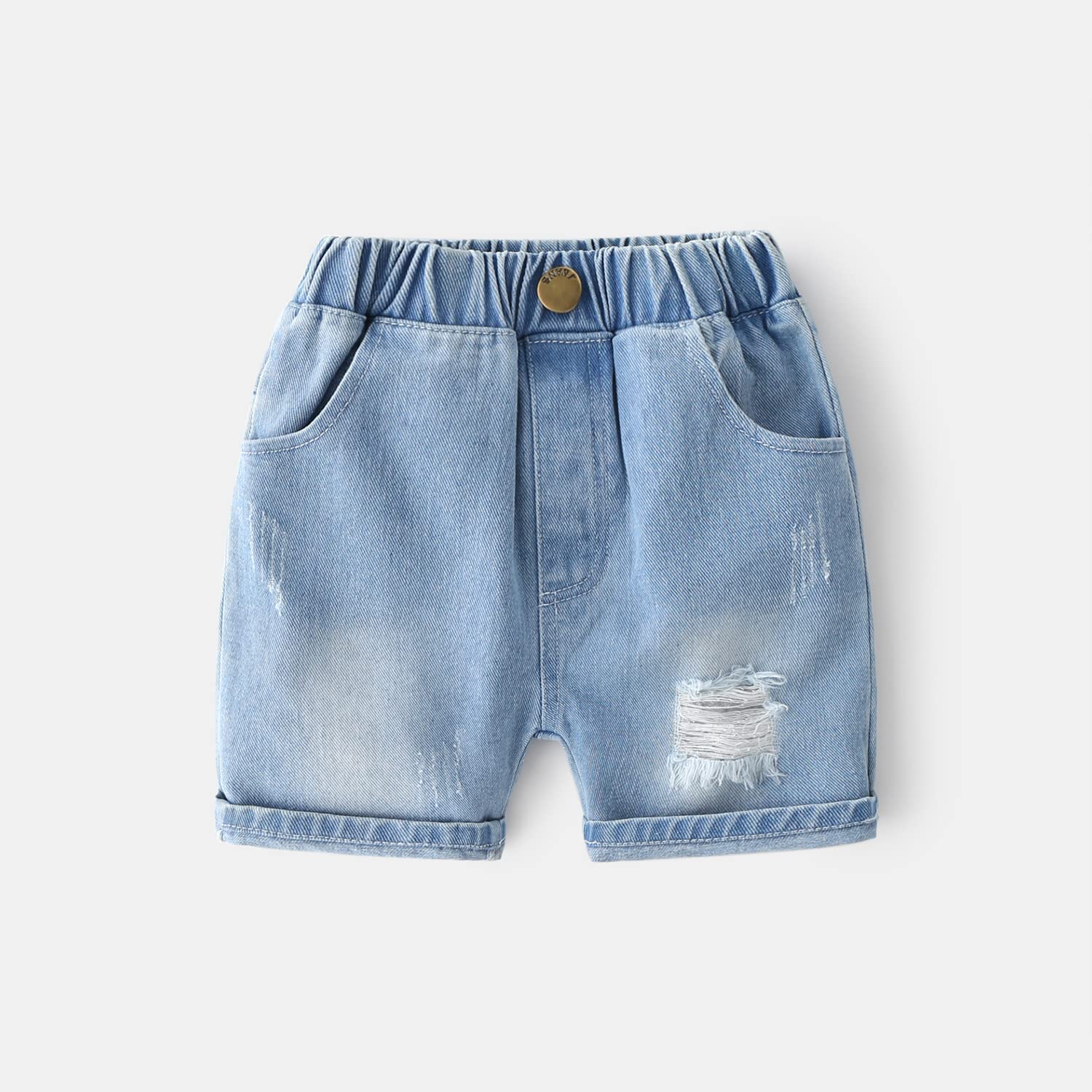 EISHOW Baby Boys' Fashion Jeans Shorts - Toddler Summer Casual Elastic Waist Ripped Denim Short Pants for Playground & Outdoor Activities