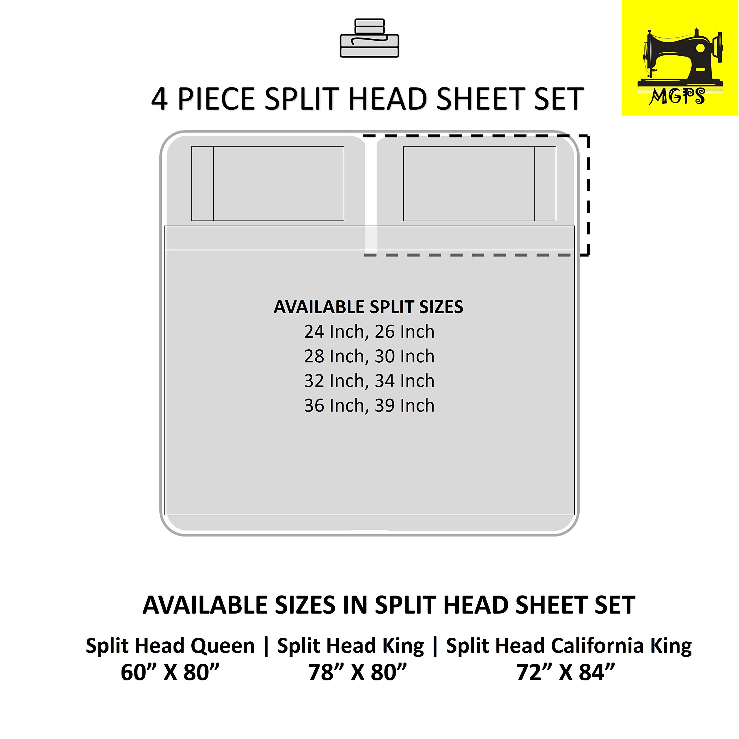 Luxury 800 Thread Count 100% Egyptian Cotton Split King Sheet Set for Adjustable Beds (34
