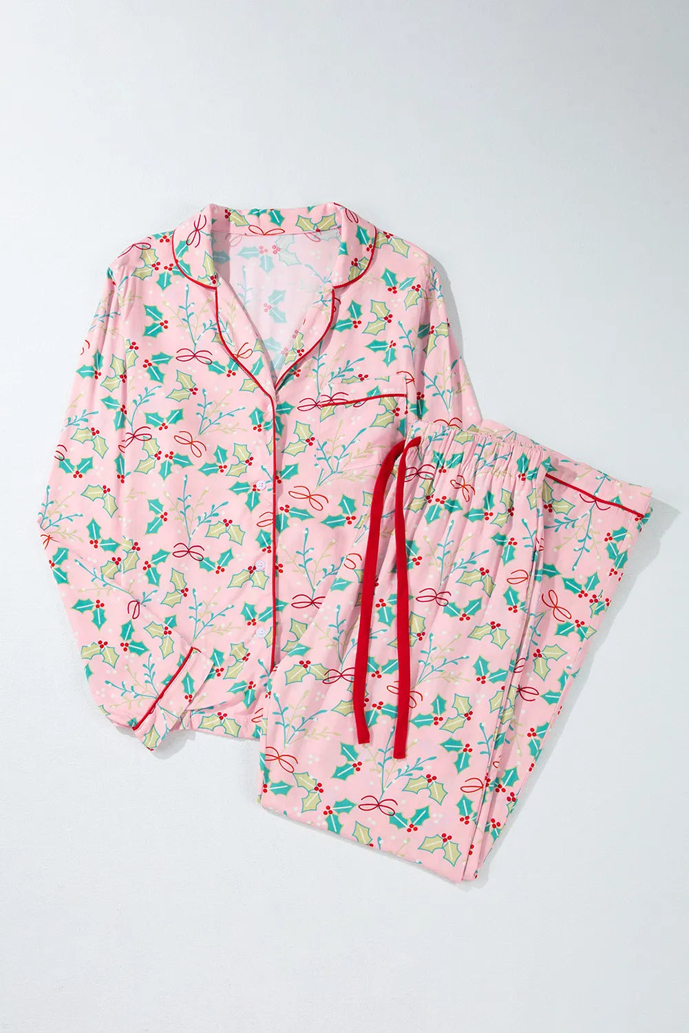 Printed Collared Long Sleeve Top & Pants Lounge Set - Women's Comfortable Loungewear for Home, Travel & Relaxation