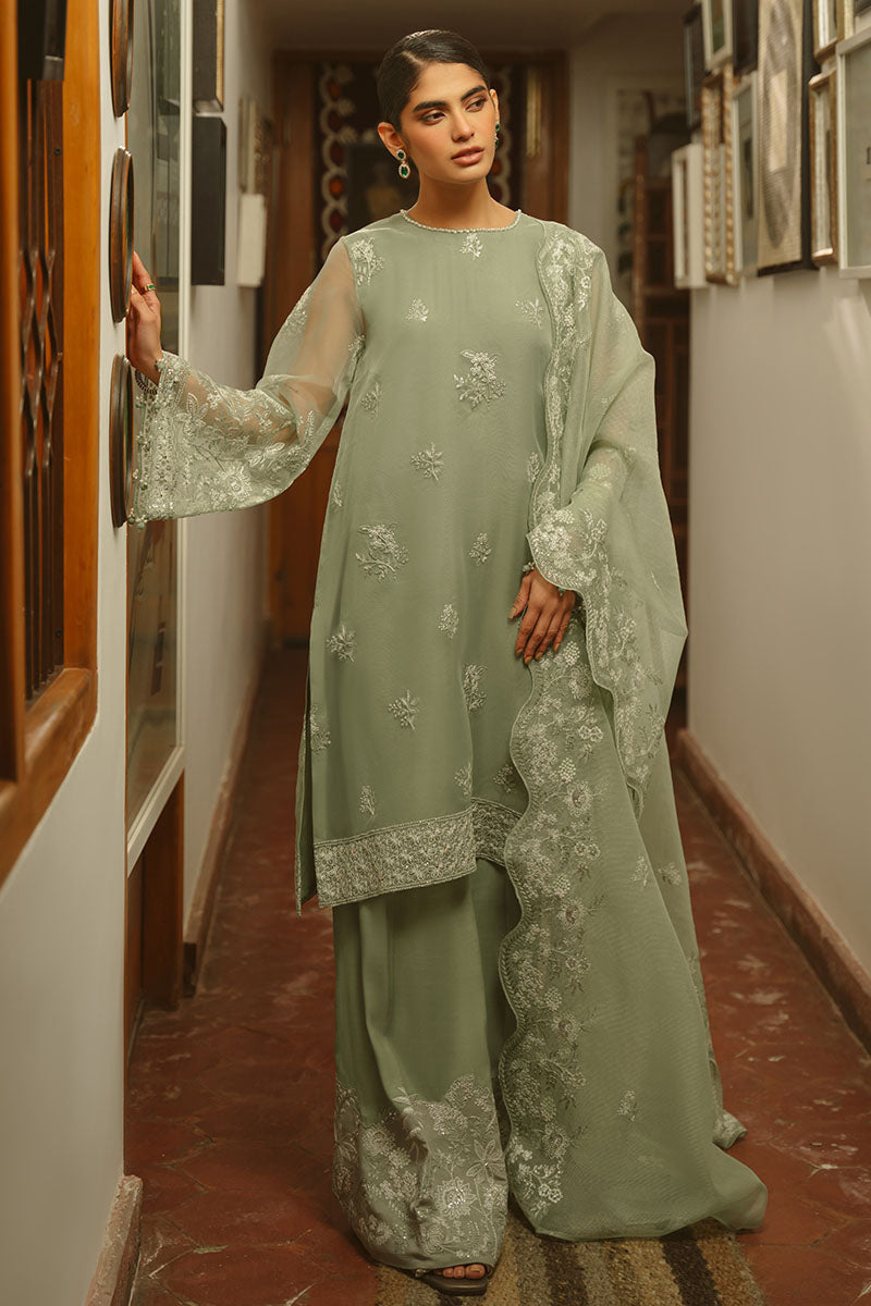 GREEN LILY 4-Piece Embroidered Organza Suit Set for Women - Elegant Party Wear & Wedding Guest Outfit - Perfect for Special Occasions, Festivals and Formal Events
