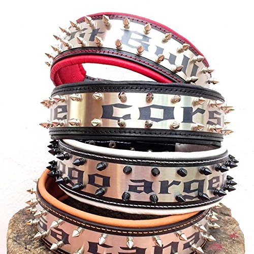 Bestia® Genuine Leather Personalized Dog Collar with Engraved Stainless Steel Name Tag - 2.5 Inch Wide Padded Collar for Large Breed Dogs - Durable & Comfortable Handmade Dog Collar for Pitbull, Cane Corso, Rottweiler, Bully - Perfect for Training, Walks & Outdoor Adventures