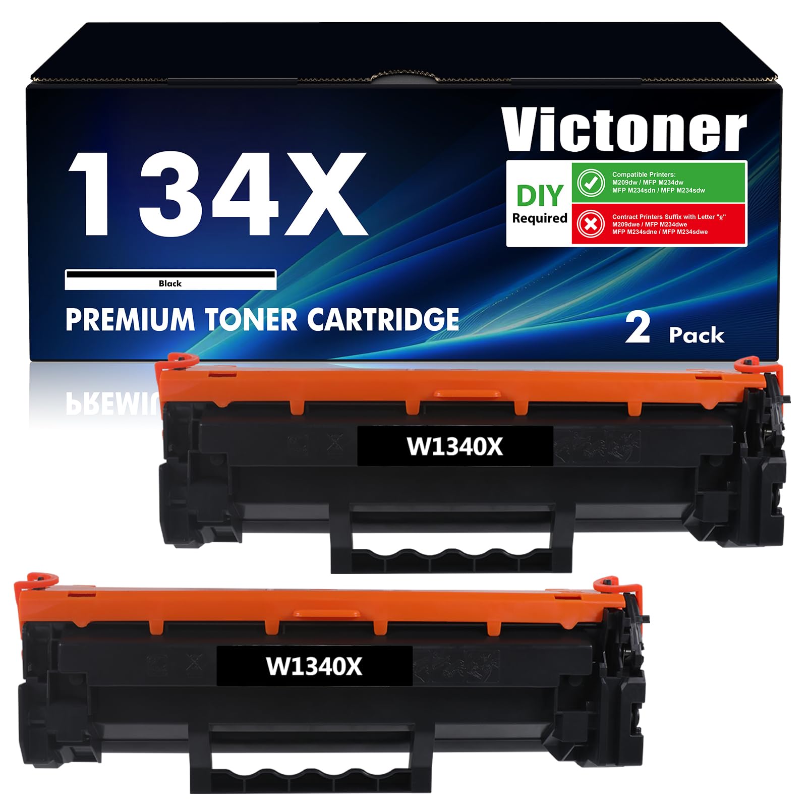 Compatible HP 134X 134A Black Toner Cartridge 2-Pack - Replacement for HP 134X W1340X 134A W1340A - Works with HP LaserJet M209dw MFP M234dw M234sdn Printers - Perfect for Office Printing & High-Volume Document Needs
