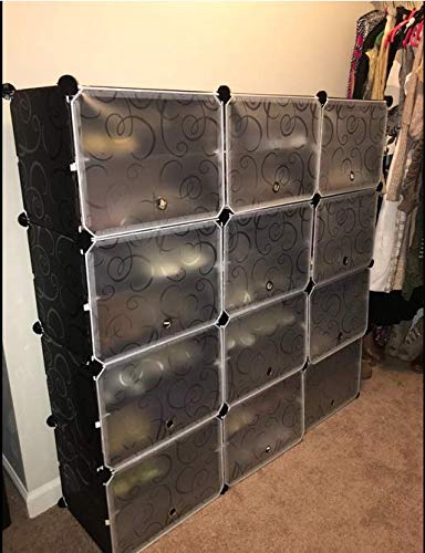 KOUSI Expandable 84 Grids Portable Shoe Rack Organizer - Space Saving Shoe Storage Tower for Heels, Boots, Slippers - Perfect for Closet, Entryway, Bedroom Organization (Black)