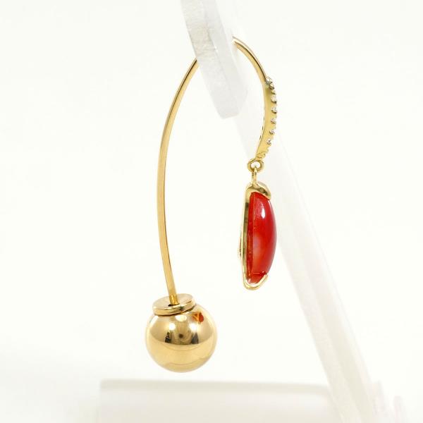 18K Yellow Gold Coral Diamond Stud Earrings for Women - Elegant Single Earring Jewelry Gift for Birthday, Anniversary & Special Occasions