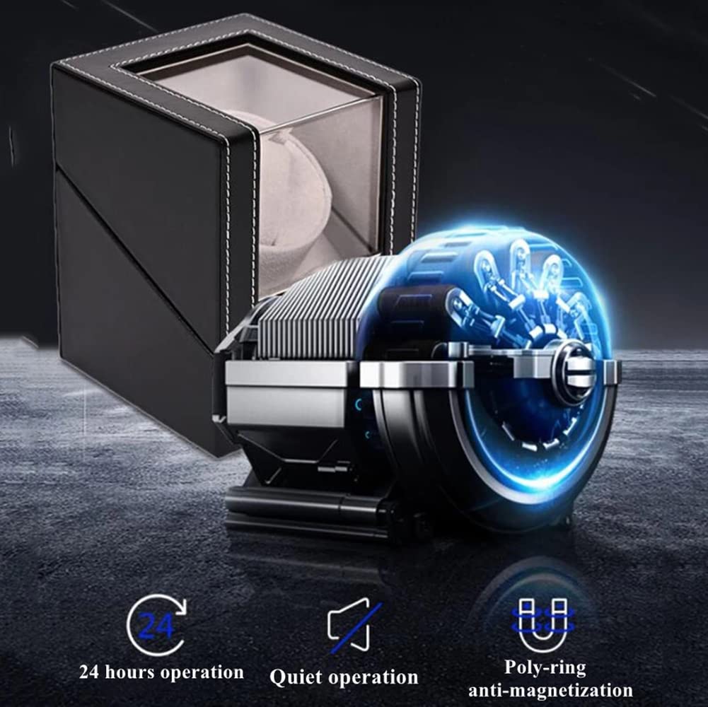 Premium Single Automatic Watch Winder - Ultra Quiet Japanese Motor with Elegant Wood Shell & Black Leather/Carbon Fiber - Perfect for Watch Collectors & Luxury Timepiece Storage at Home/Office