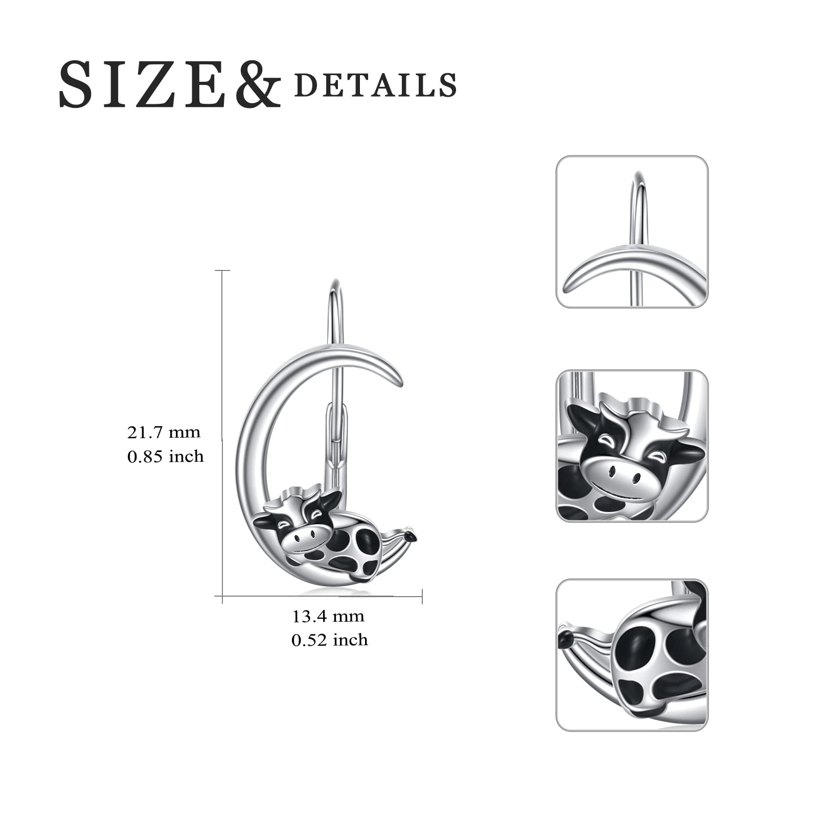 WINNICACA Sterling Silver Moon Animals Leverback Dangle Drop Hoop Earrings for Women - Perfect for Birthday, Anniversary & Christmas Gifts | Elegant Everyday Wear & Special Occasion Jewelry