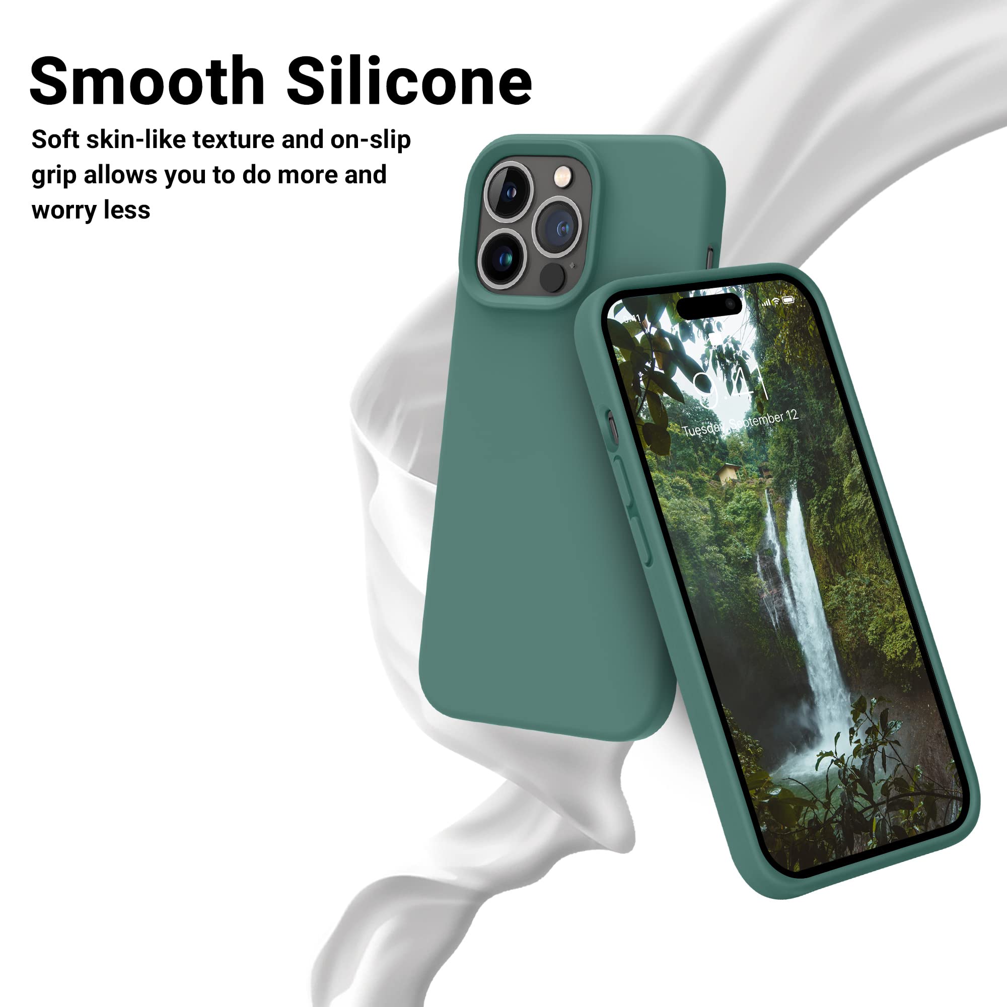 OTOFLY Shockproof Slim Silicone Case for iPhone 14 Pro (6.1 Inch) - Premium Protective Phone Cover in Pine Green | Perfect for Everyday Use, Travel & Outdoor Activities