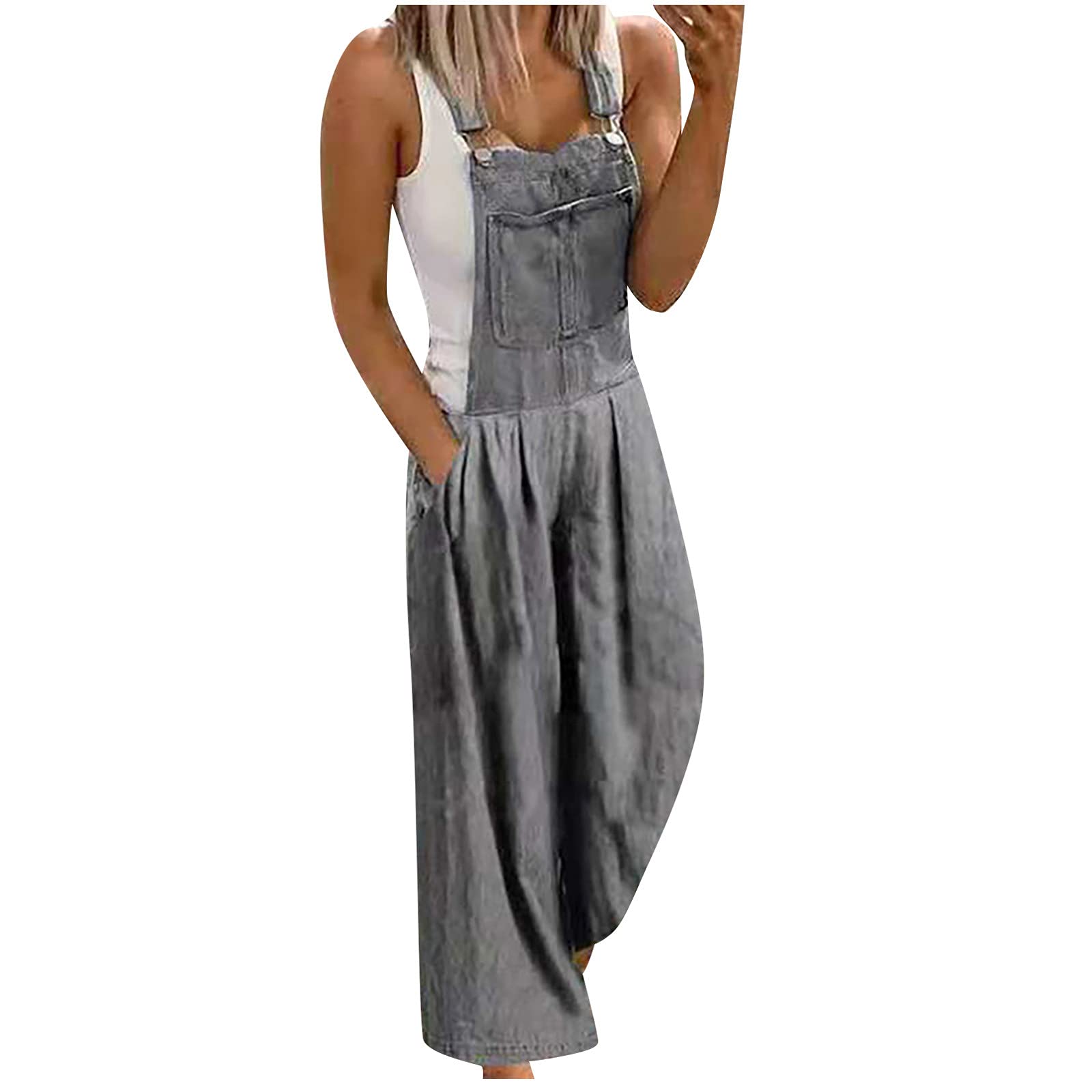Women's Denim Bib Overalls - Casual Loose Fit Long Jumpsuit with Wide Leg | Baggy Cotton Romper for Women | Perfect for Farm Work, Outdoor Activities & Streetwear Fashion