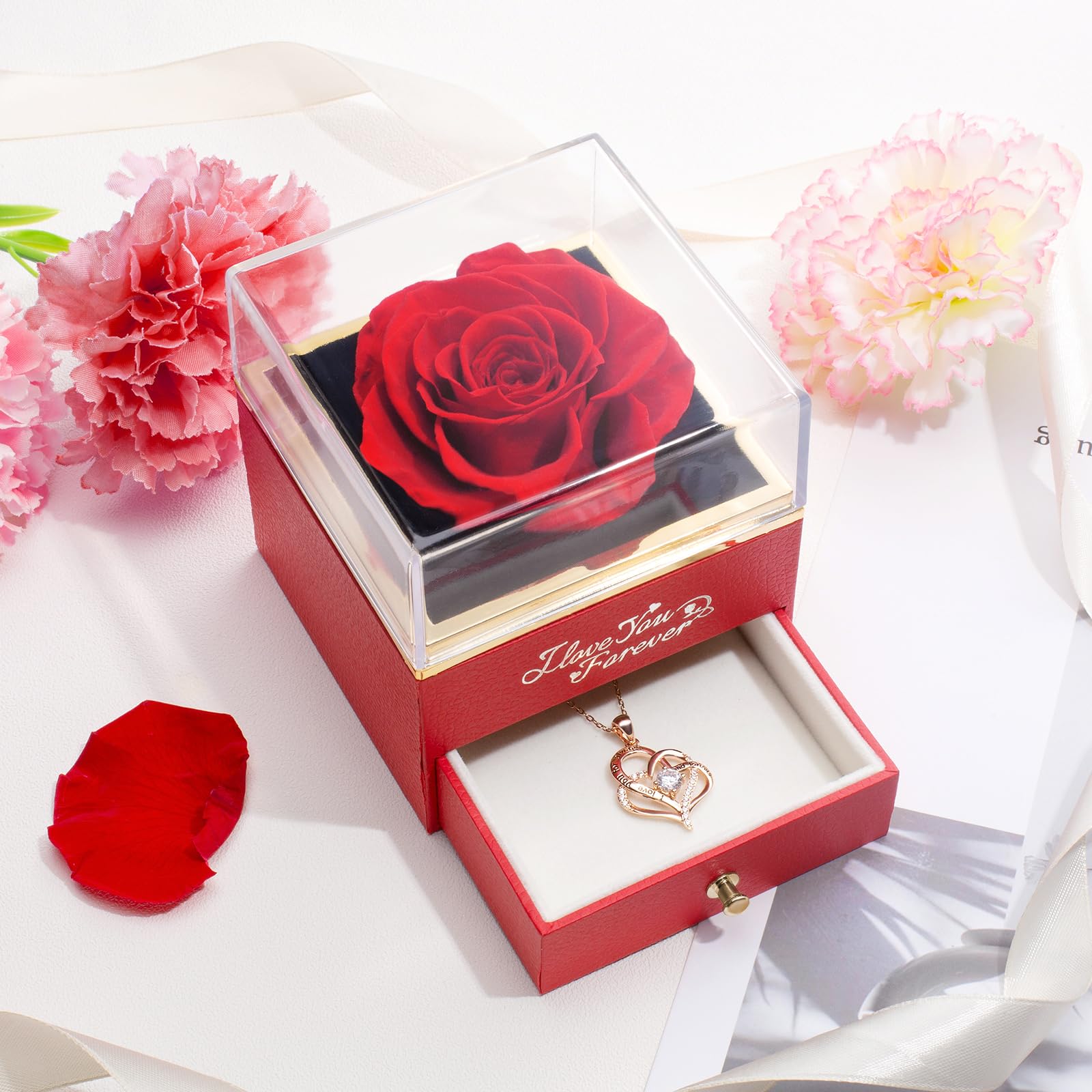 Forever Real Rose Heart Necklace - Preserved Flower Jewelry Gift for Women, Mom, Wife, Girlfriend | Perfect for Christmas, Mother's Day, Birthday & Anniversaries | Romantic Keepsake for Special Occasions