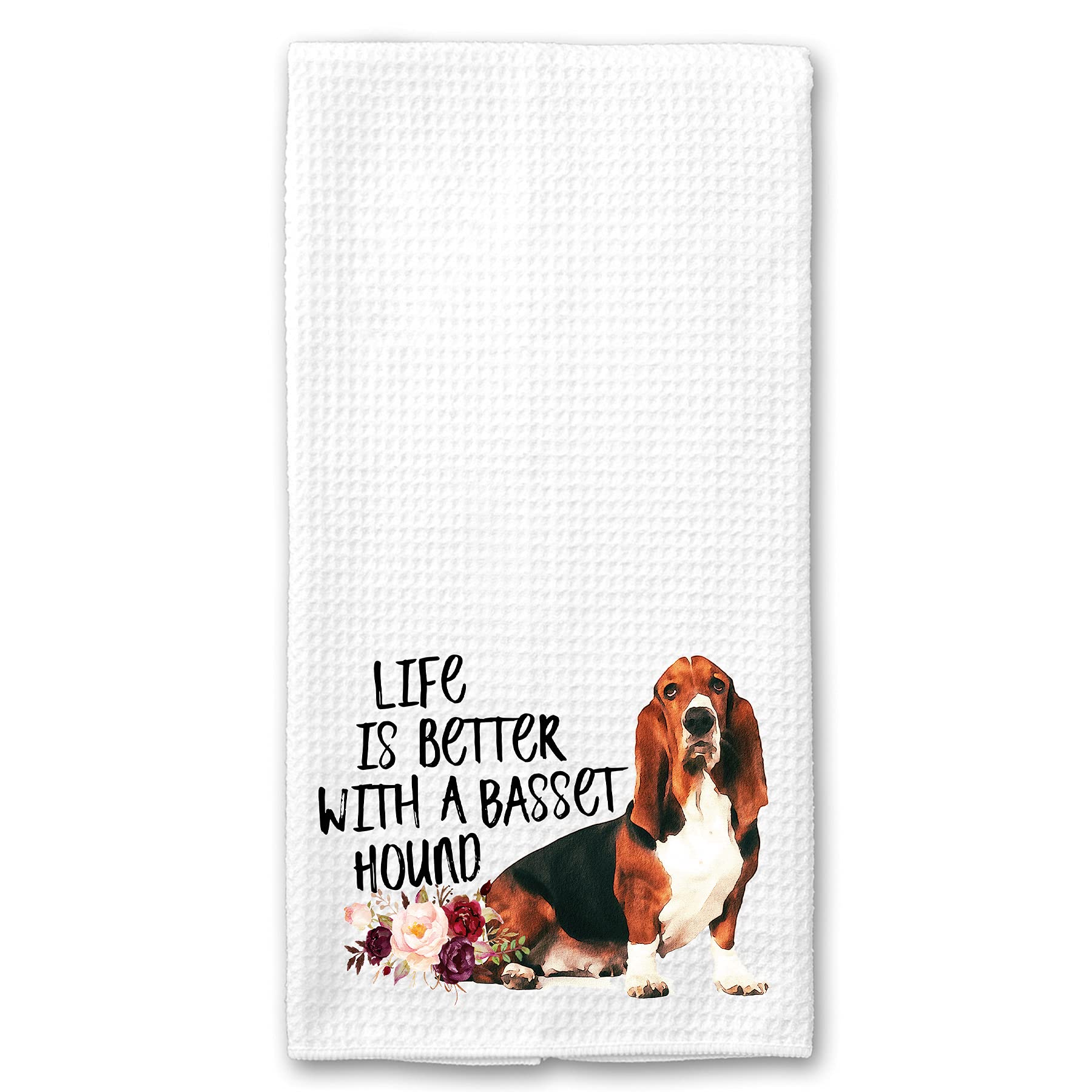 Basset Hound Waffle Microfiber Kitchen Towel - Super Absorbent Dish & Tea Towels for Dog Lovers - Perfect for Kitchen, Bar, and Gift Giving Scenes