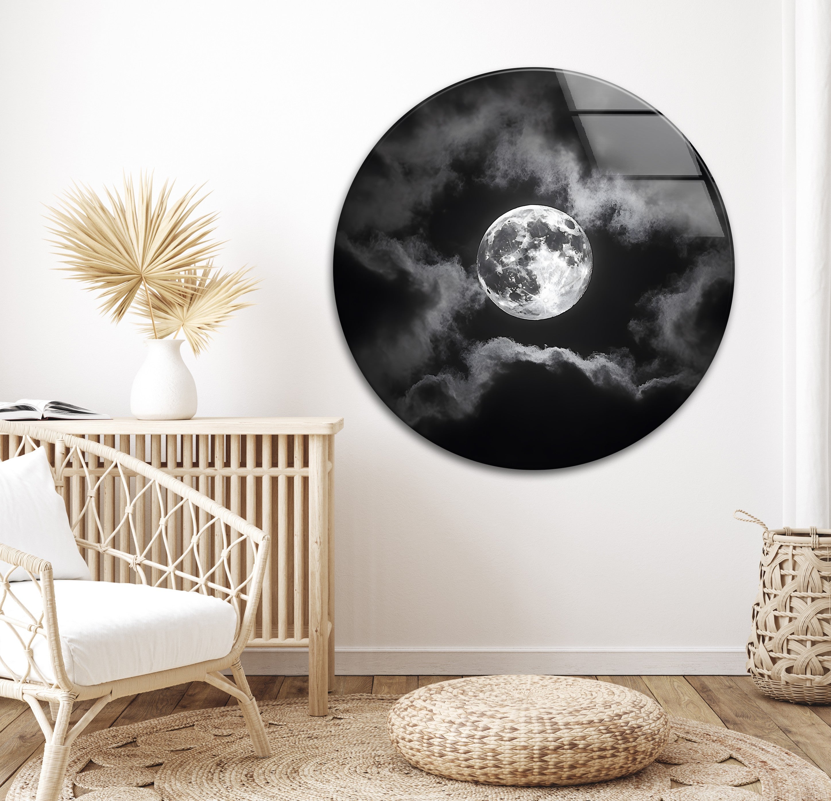 Black and White Moon Wall Art - Stunning Night Sky Scene Printed on Glass Canvas - Perfect for Living Room, Bedroom & Office Decor
