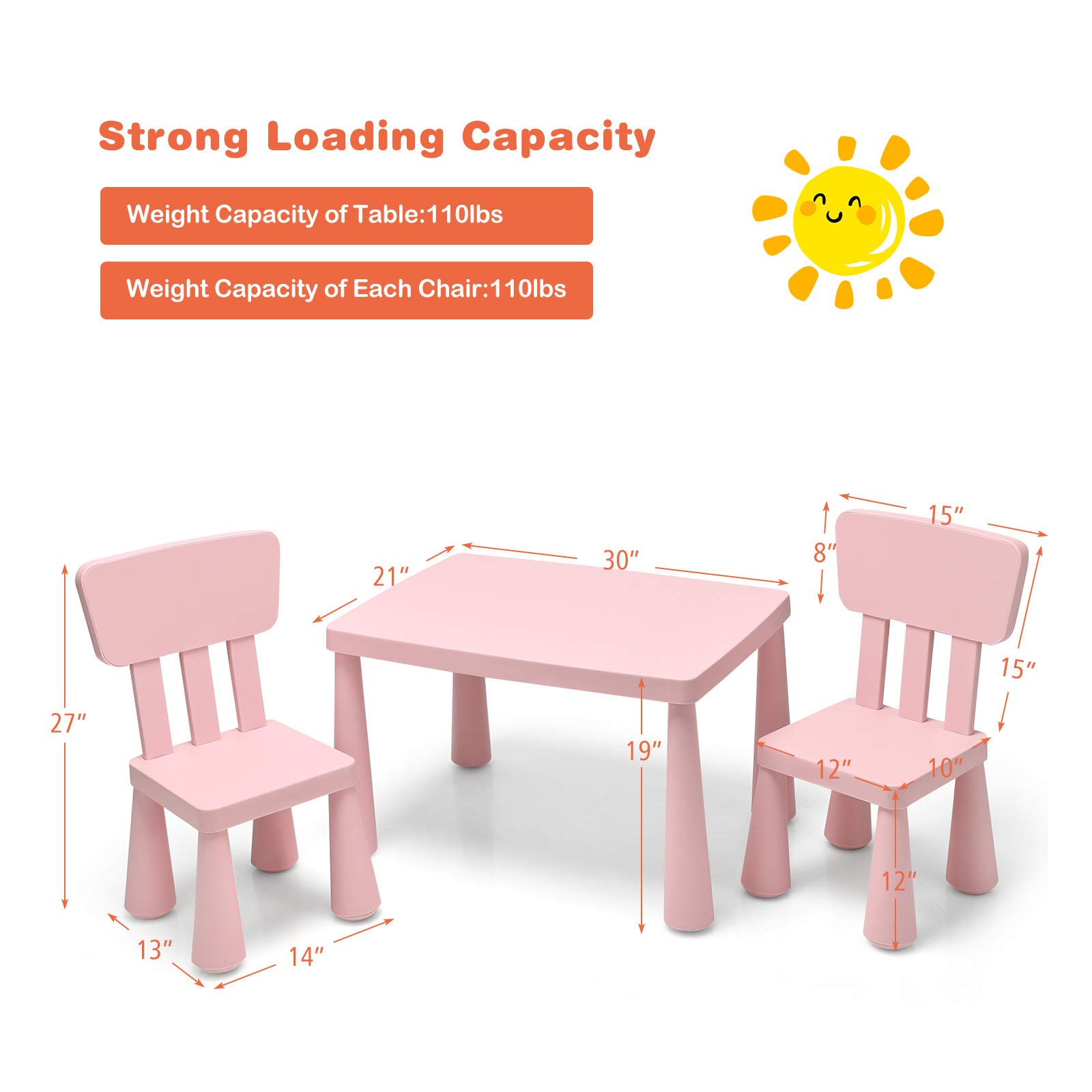 Costzon Kids Table and Chair Set - 3-Piece Plastic Toddler Activity Table for Reading, Drawing, Arts & Crafts, Snack Time - Perfect for Preschool, Kindergarten & Playroom - Easy to Clean (Pink) - Ideal for Learning, Playtime & Creative Activities at Home