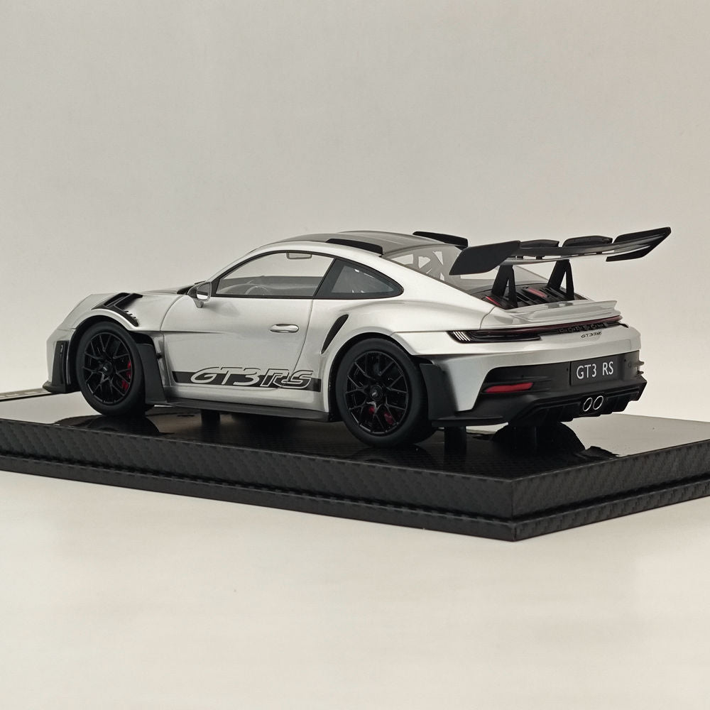 1/18 Scale Porsche 992 GT3 RS Silver Resin Die-Cast Model Car - High Quality Collectible Sports Car for Display, Gifts & Racing Enthusiasts