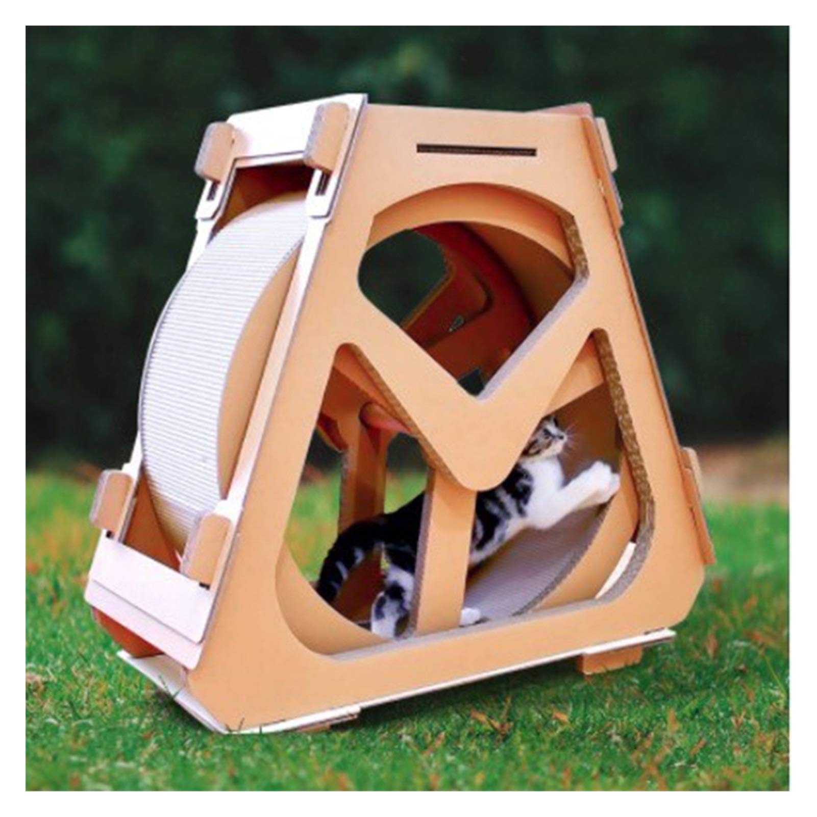 Jiaye Cat Exercise Wheel - Interactive Cat Running Machine, Scratching Post & Climbing Frame for Indoor Cats - Durable Corrugated Cardboard Scratcher with Ferris Wheel Design (Medium Size) - Perfect for Small Spaces & Active Kitties Playtime