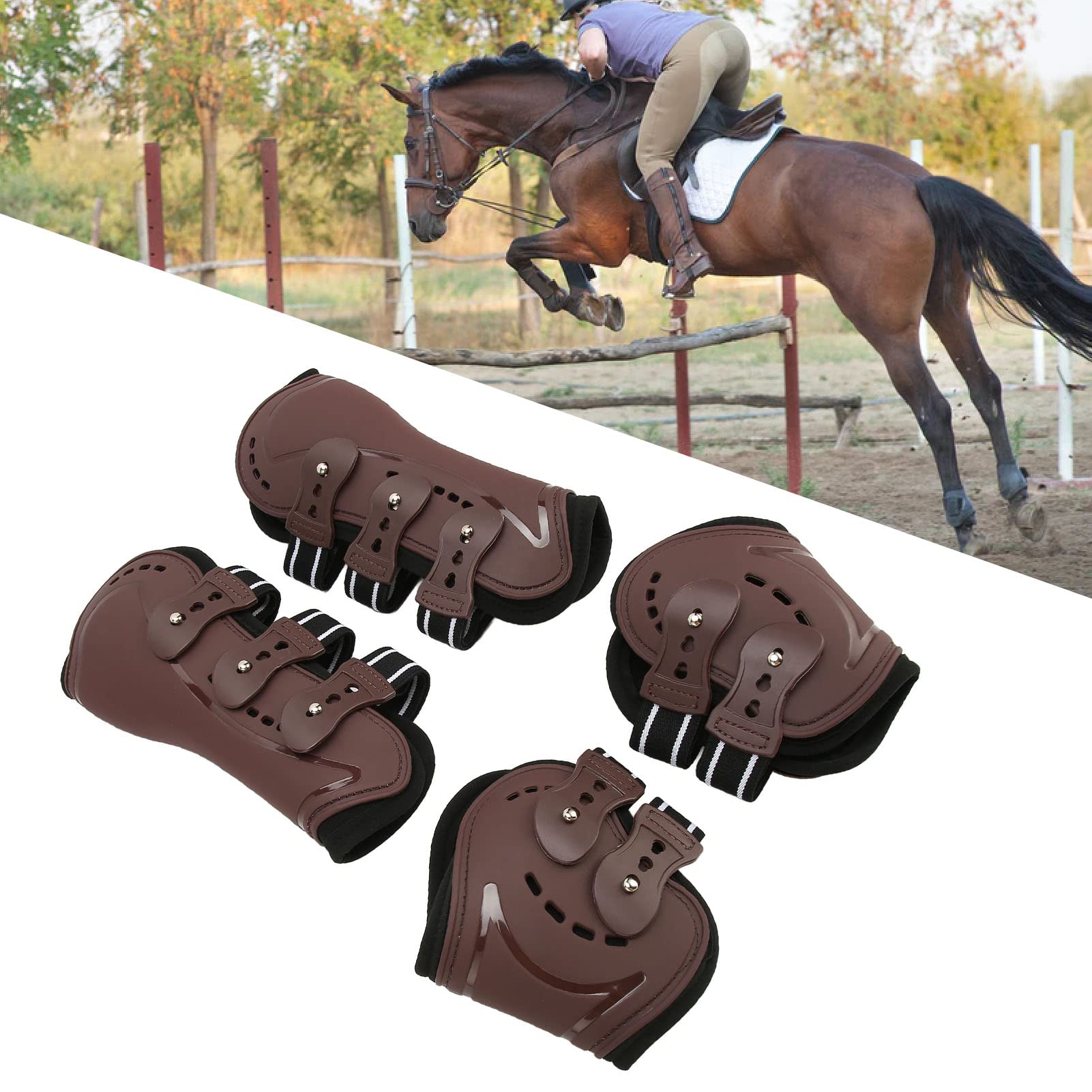 Anti Shock Horse Boots - Adjustable Front & Hind Leg Guards for Jumping & Show Riding - Shock Absorption Protects Tendons & Joints - Ideal for Equestrian Training, Competitions & Trail Riding
