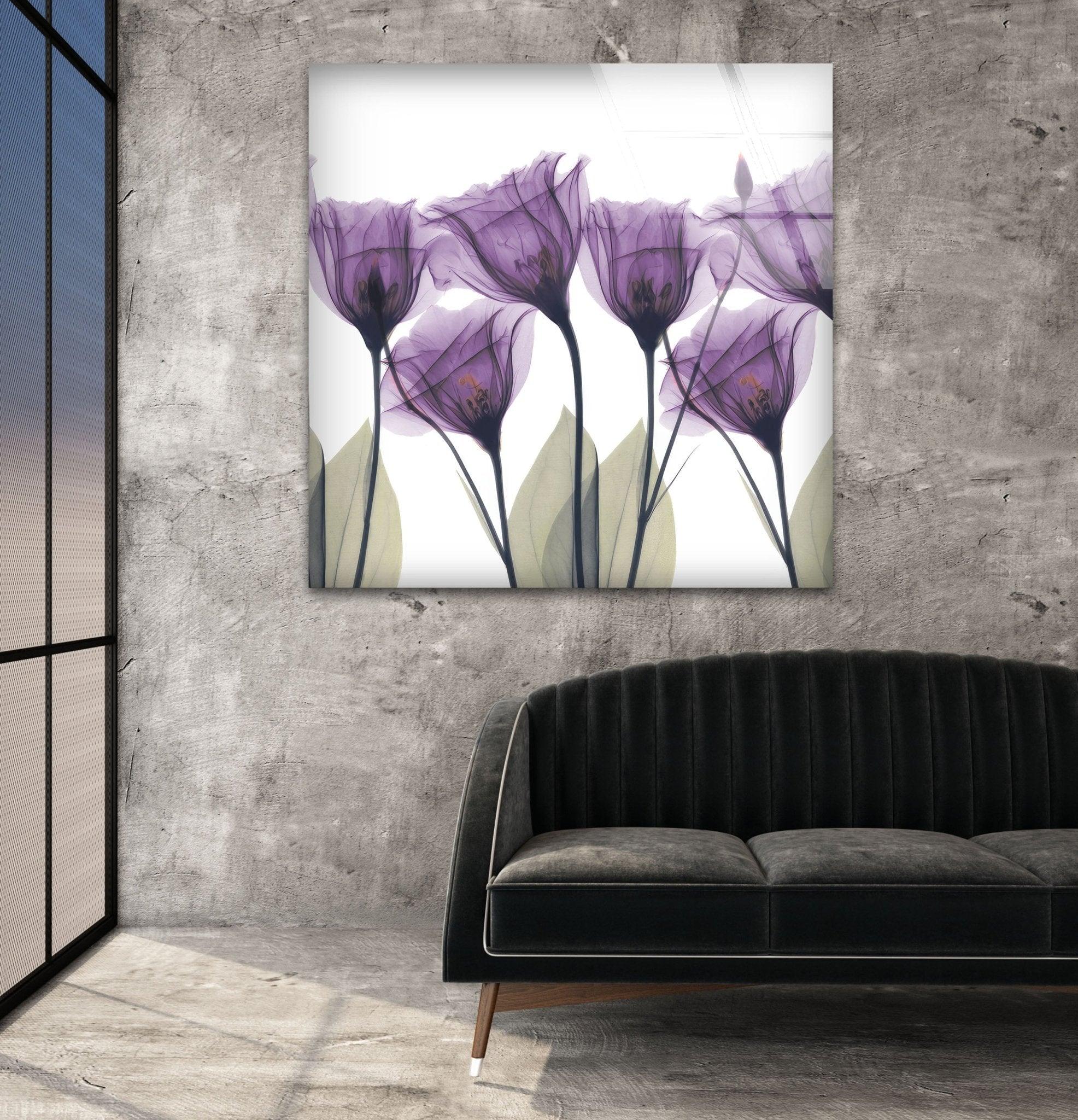 Albert Koetsier Royal Purple Gentian Glass Wall Art - Handcrafted Bohemian Style Floral Decor for Living Room, Bedroom & Office