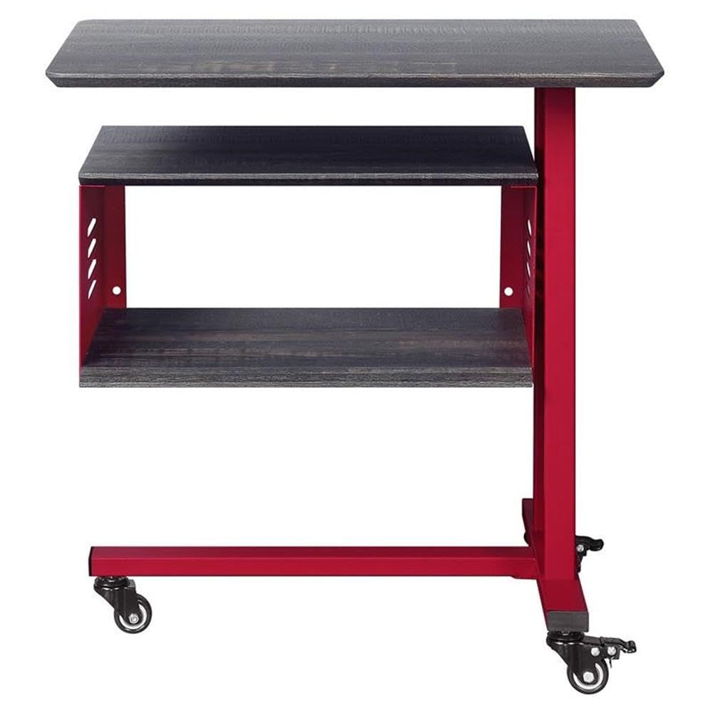 Acme Cargo Industrial Metal Side Table with Wall Shelf & Casters - Red Accent Table for Living Room, Bedroom or Office - Sturdy Rolling End Table with Storage Shelf