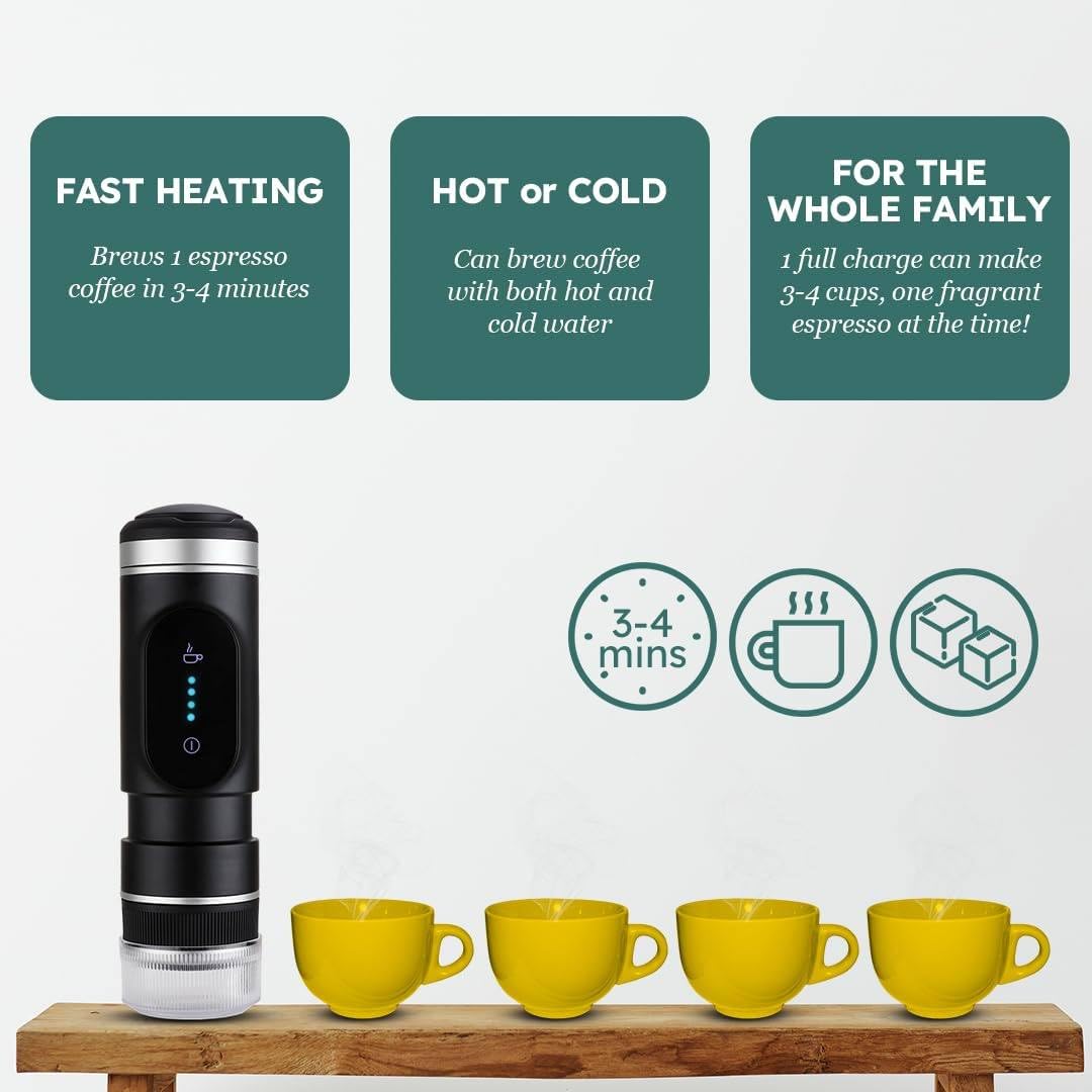 Portable Mini Espresso Machine with USB Charging - Compact Travel Coffee Maker for Camping, Hiking, RV & Office Use | Perfect for Outdoor Adventures & Workspaces