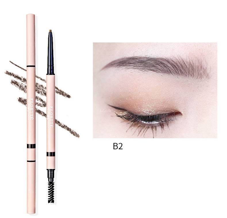 FLORTTE Rotating Dual Ended Fine Brow Pencil - Ultra Thin Brow Pencil for Natural Looking Brows, Waterproof & Long Lasting - Perfect for Eyebrow Shaping, Filling, and Everyday Makeup