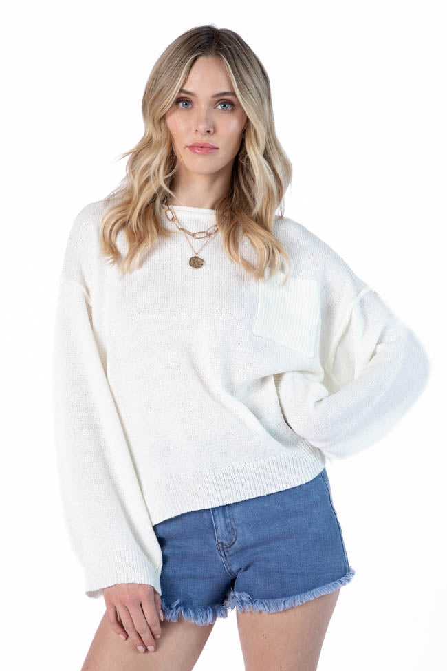 Tell Me Everything Ivory Oversized Pocketed Lightweight Sweater for Women | Cozy Casual Pullover | Perfect for Fall & Winter Layering | Final Sale