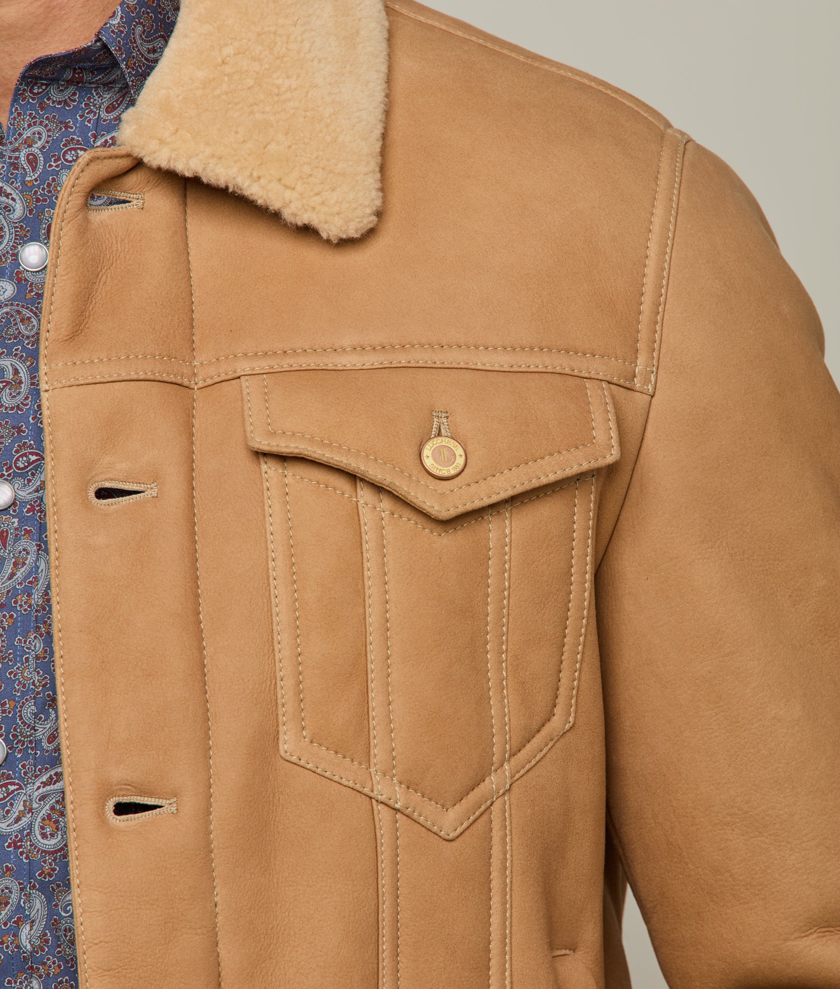 Kyle Shearling Trucker Jacket - Natural Brown Distressed Leather Jacket for Men | Winter Fashion, Motorcycle Riding, Casual Outfit
