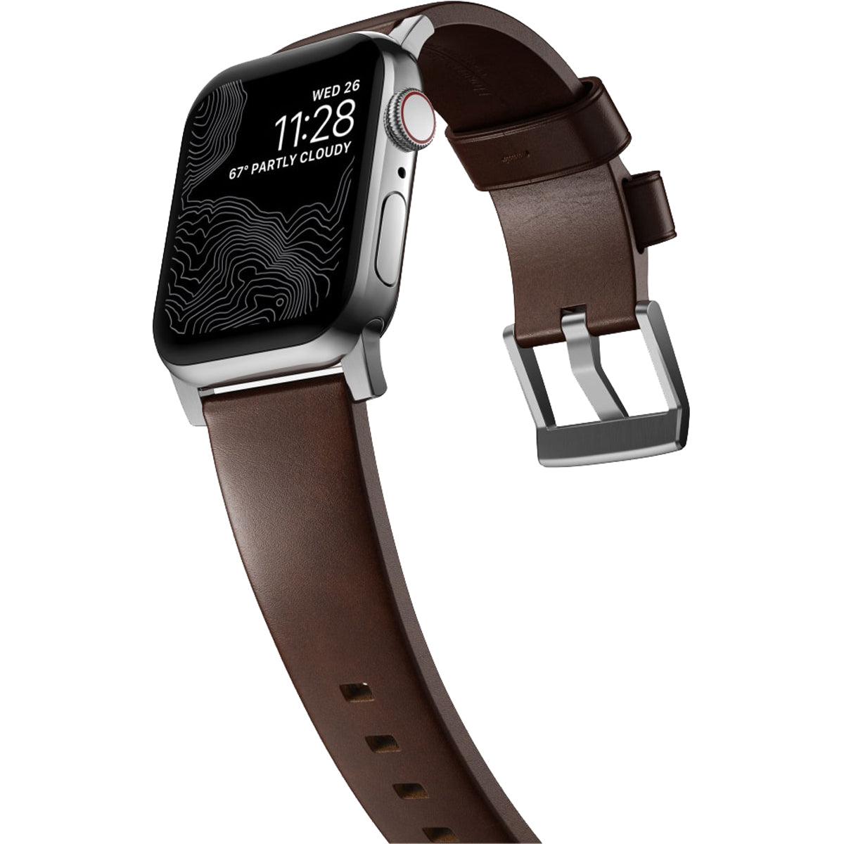 Nomad Modern Leather Band for Apple Watch 40mm/41mm - Silver Hardware & Rustic Brown Horween Leather | Perfect for Business, Casual & Outdoor Activities