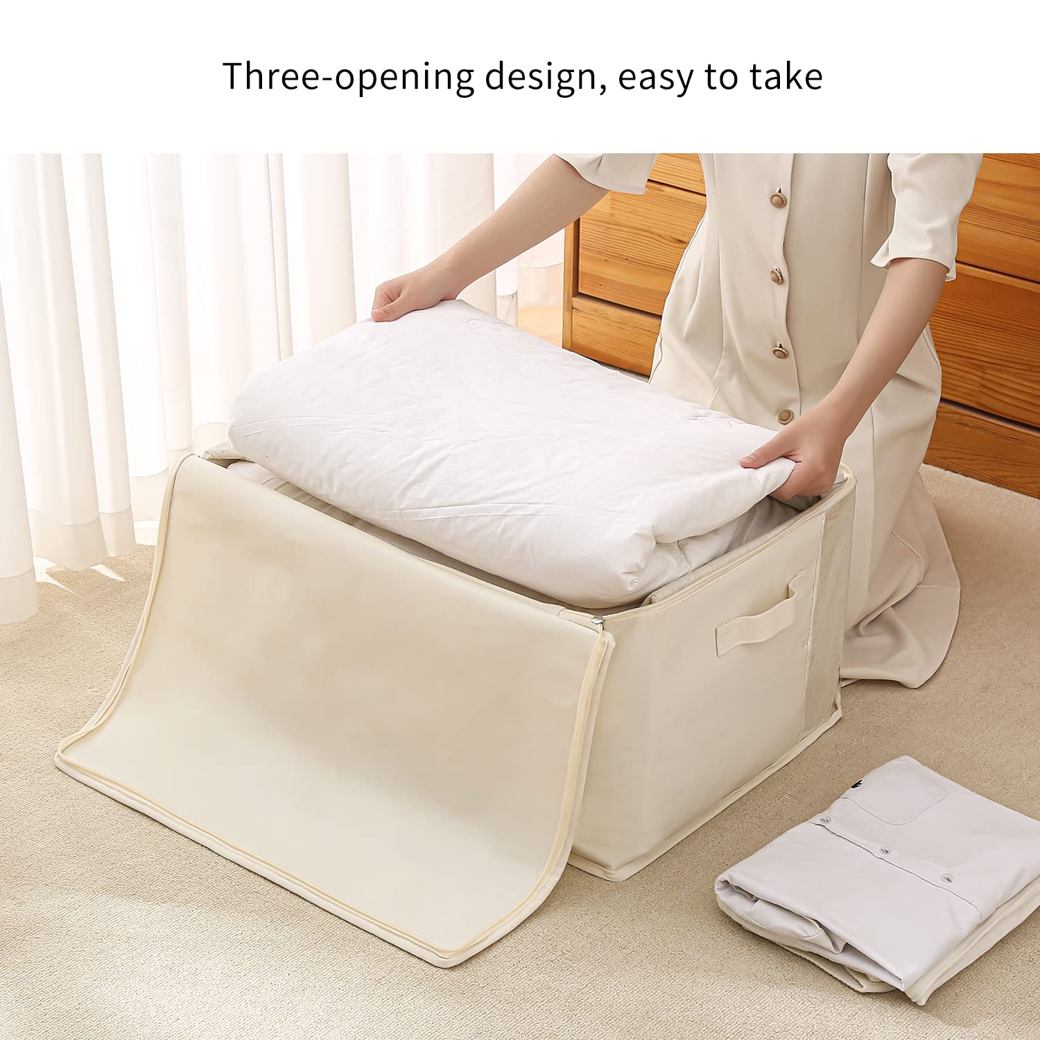 Vailando 4 Pack Large Canvas Storage Bags - Breathable Closet Organizer for Blankets, Comforters, Sweaters & Clothes with Dual Zipper & 3 Handles | Perfect for Seasonal Storage, Travel & Home Organization