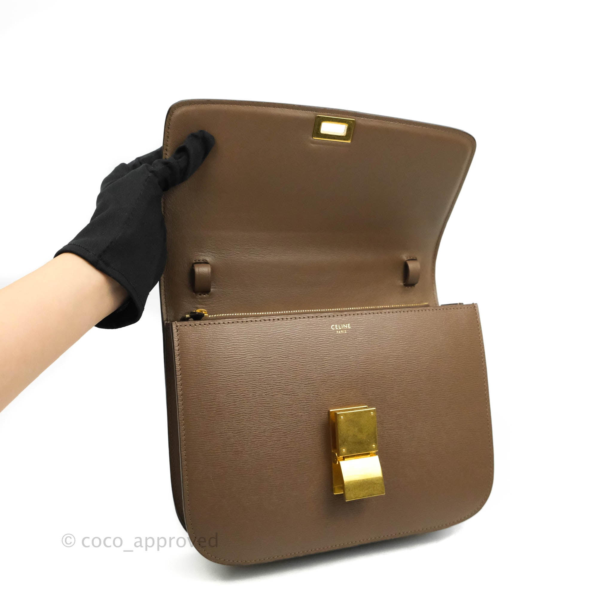 Celine Medium Classic Box Flap Bag in Souris Liege Calfskin Leather - Elegant Shoulder Bag for Women | Perfect for Work, Evening Events & Everyday Use