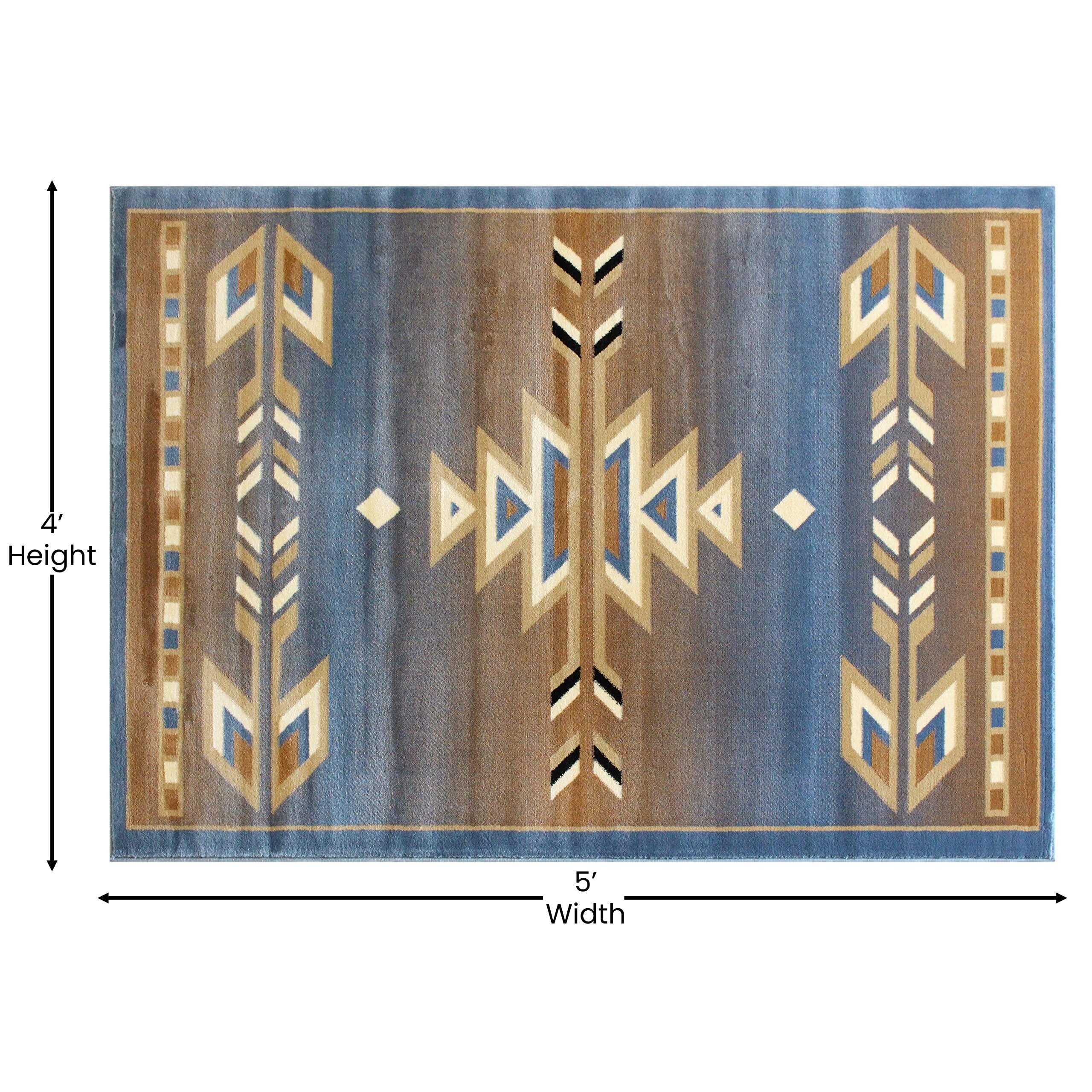 Masada Southwest 4'x5' Native American Area Rug - Blue Tribal Design Handmade Wool Rug for Living Room, Bedroom & Boho Decor