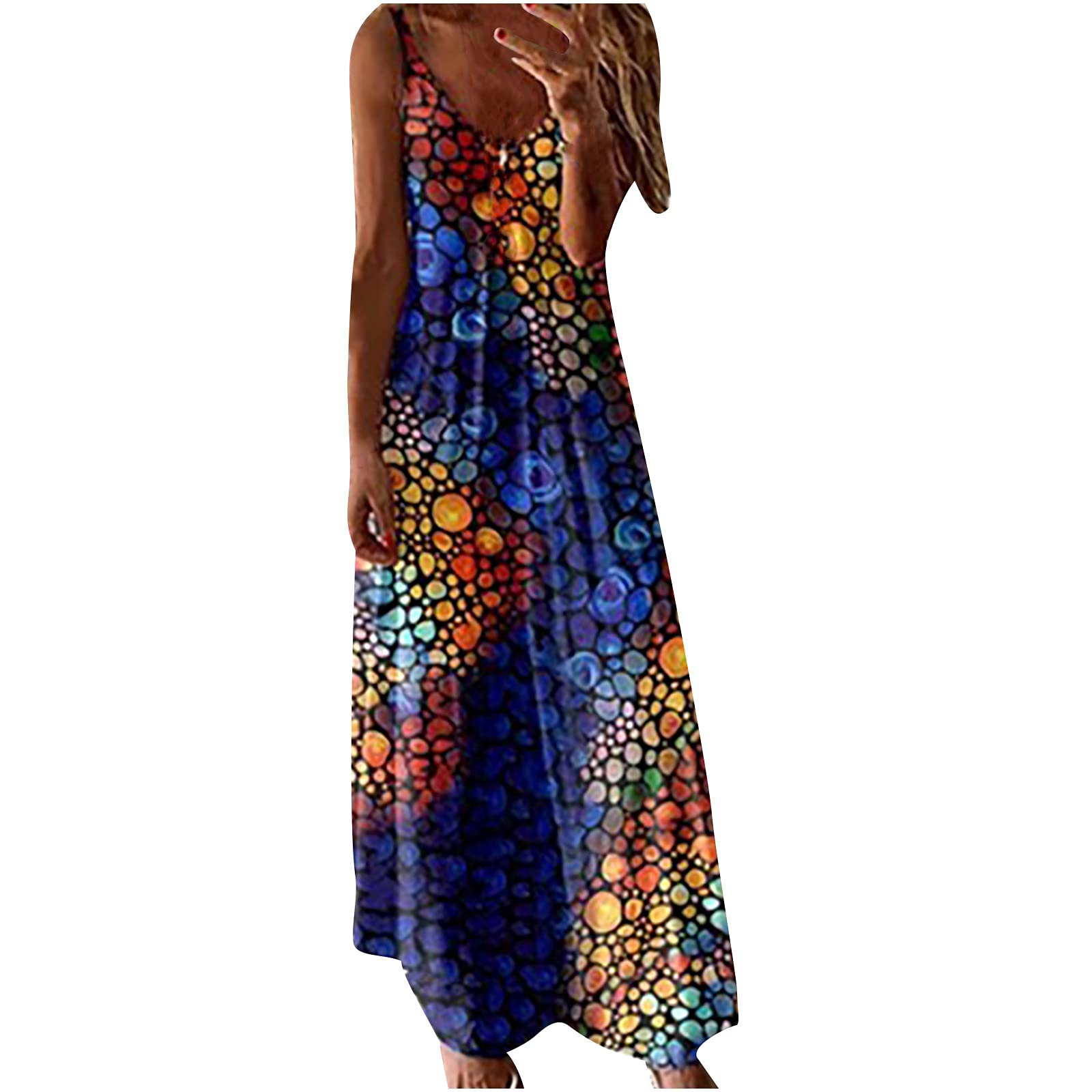 Anuyalue Women's Summer Maxi Dress 2022 - Casual Sleeveless Spaghetti Strap Boho Floral Beach Dress with Sexy V-Neck | Perfect for Vacations, Pool Parties & Date Nights