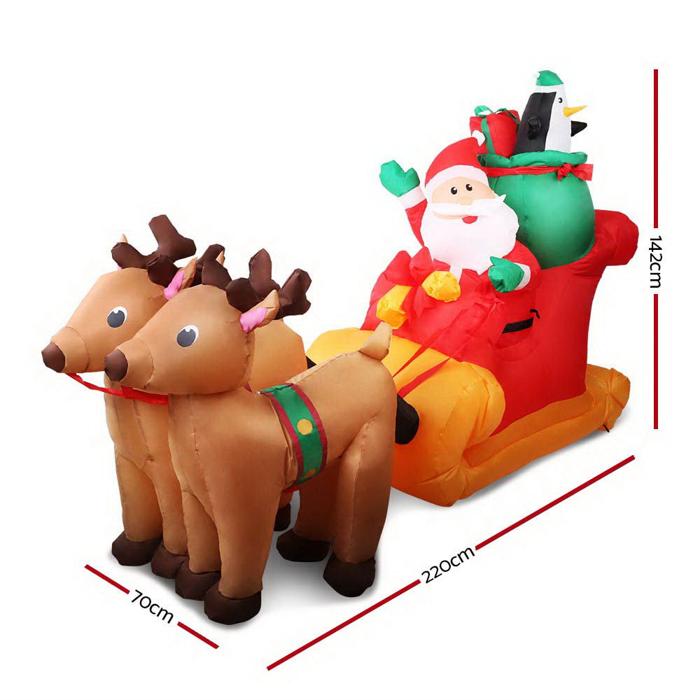 2.2M Christmas Inflatable Santa Sleigh Ride with Reindeer - Outdoor Holiday Yard Decoration for Xmas Party, Home, Garden, and Lawn Decorations