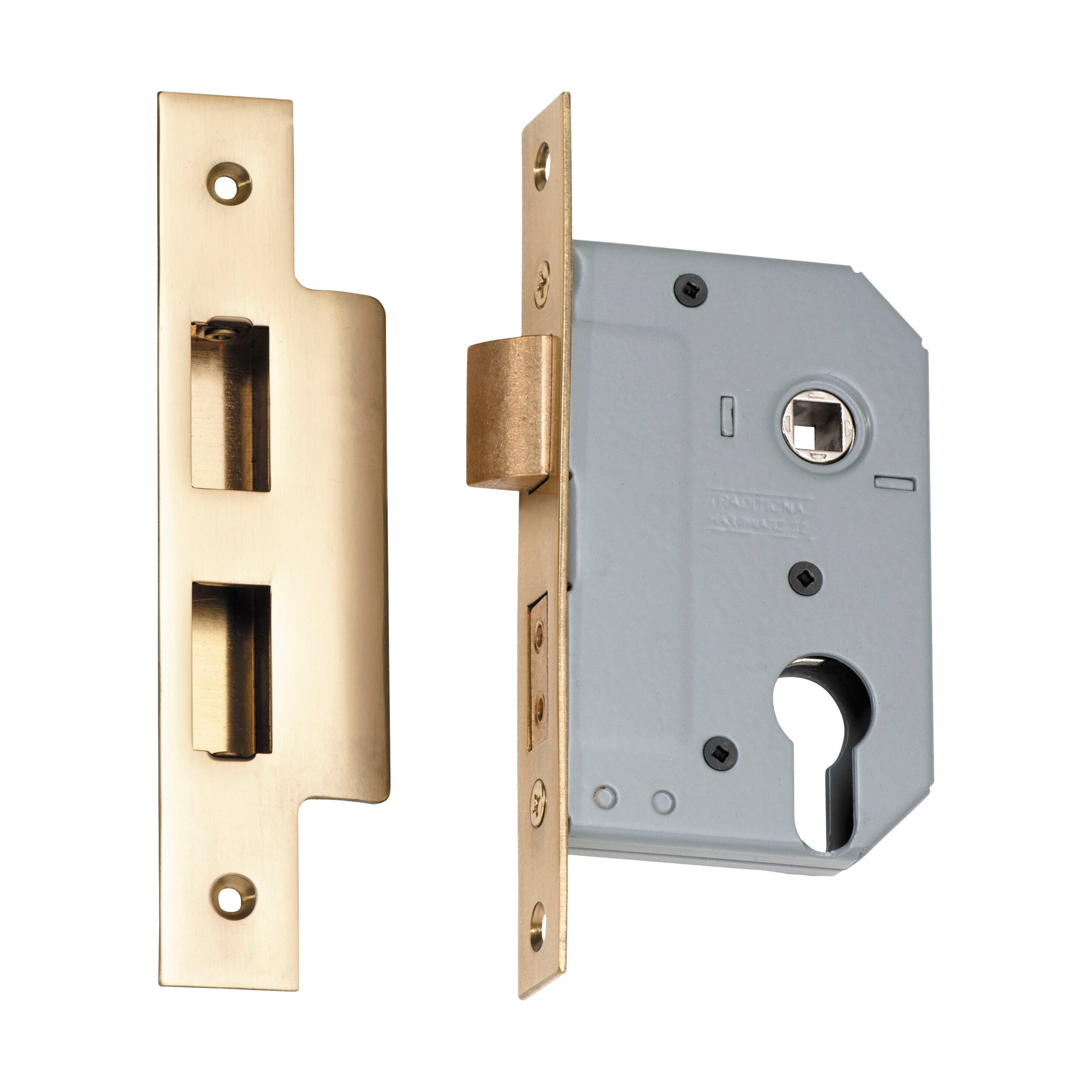2144 Euro Cylinder Mortice Lock - Polished Brass Finish, CTC 47.5mm, Backset 46mm - Perfect for Home Security, Interior Doors & Commercial Buildings