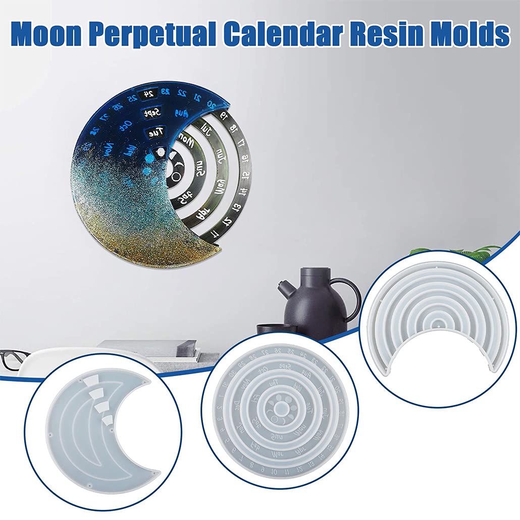 KyeeaDIY 3-Piece Rotatable Moon Phase Resin Molds Set - Perpetual Calendar Silicone Molds for Epoxy Casting, DIY Wall Art & Home Decor (Large Moon) | Perfect for Crafting, Gift Making & Boho Home Decoration